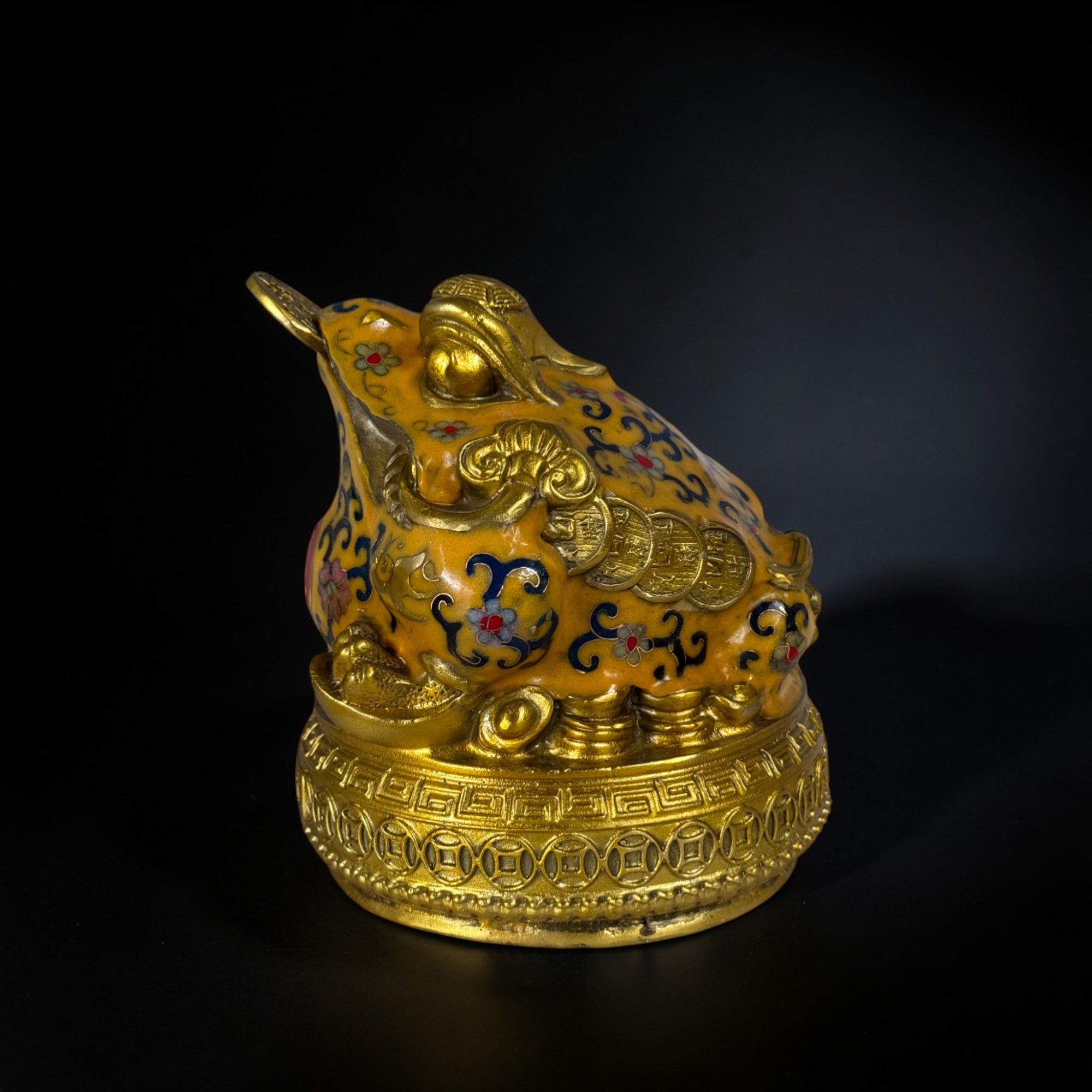 Bronze Geldfrosch Skulptur – Reichtum & Glück mit Cloisonné (17 cm)