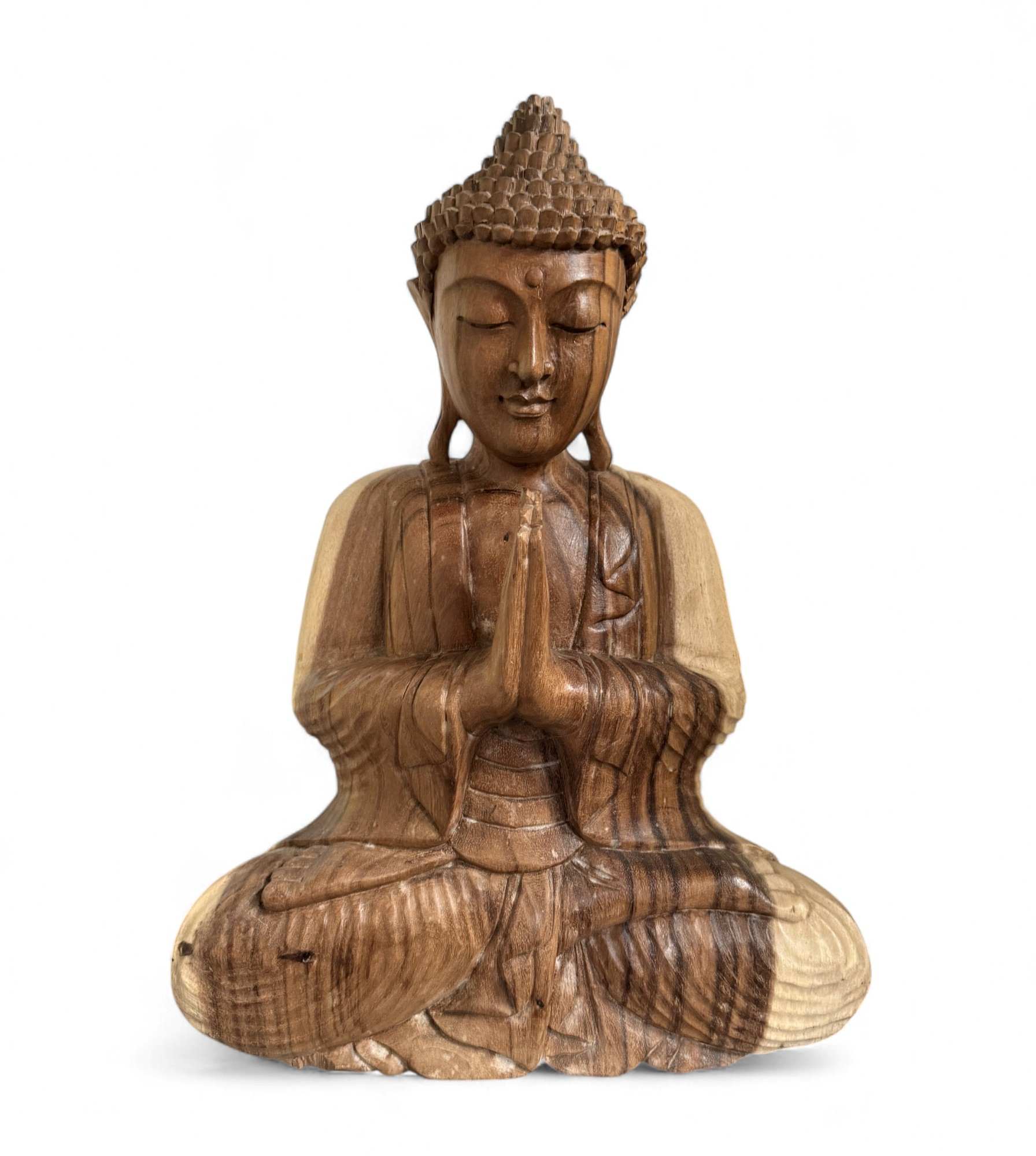 Namaste Buddha 52 cm – Suar Holz Statue – Handgeschnitzt & spirituell