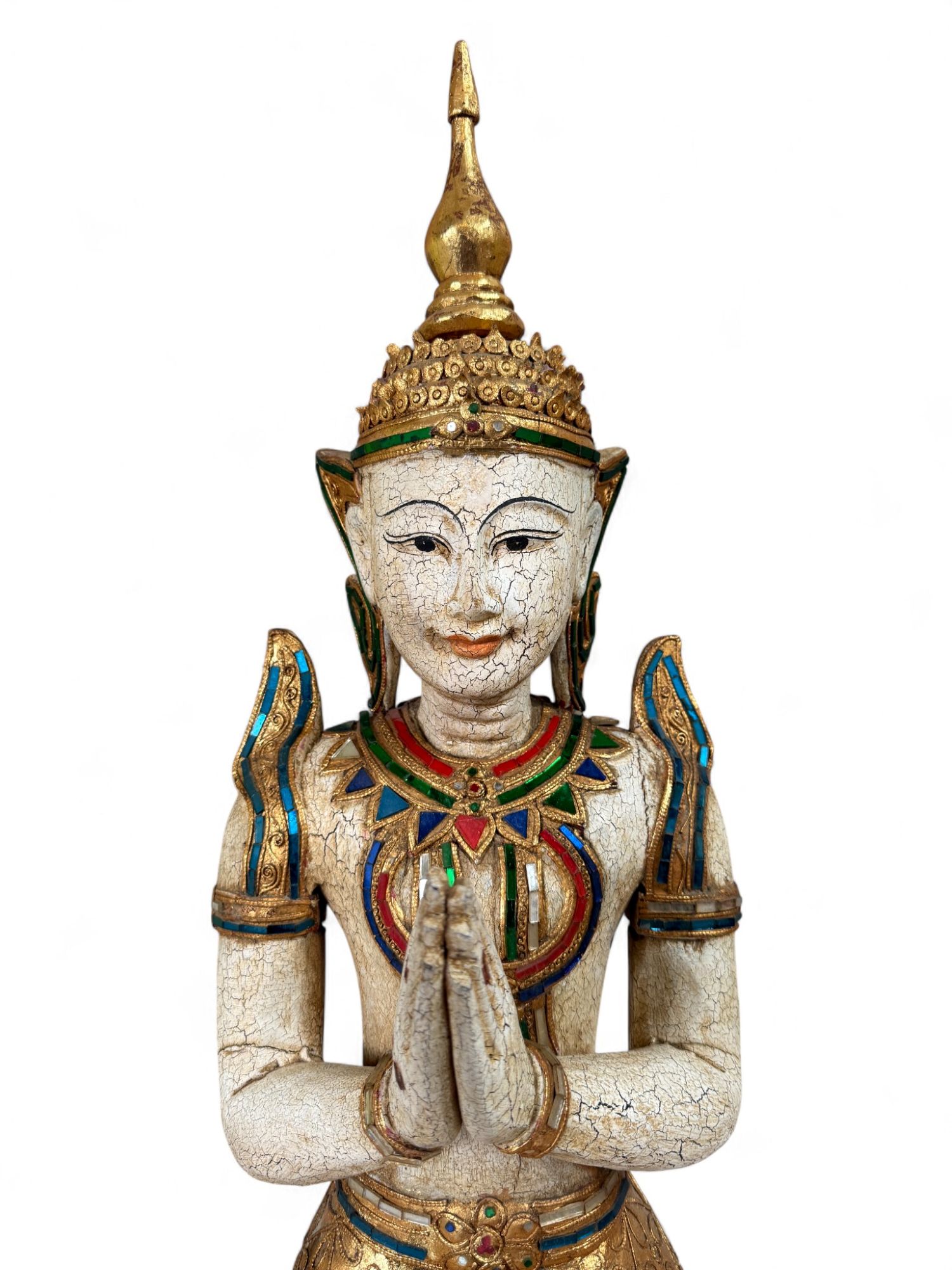 Thailändischer Tempelwächter mit Blattgold - 77 cm