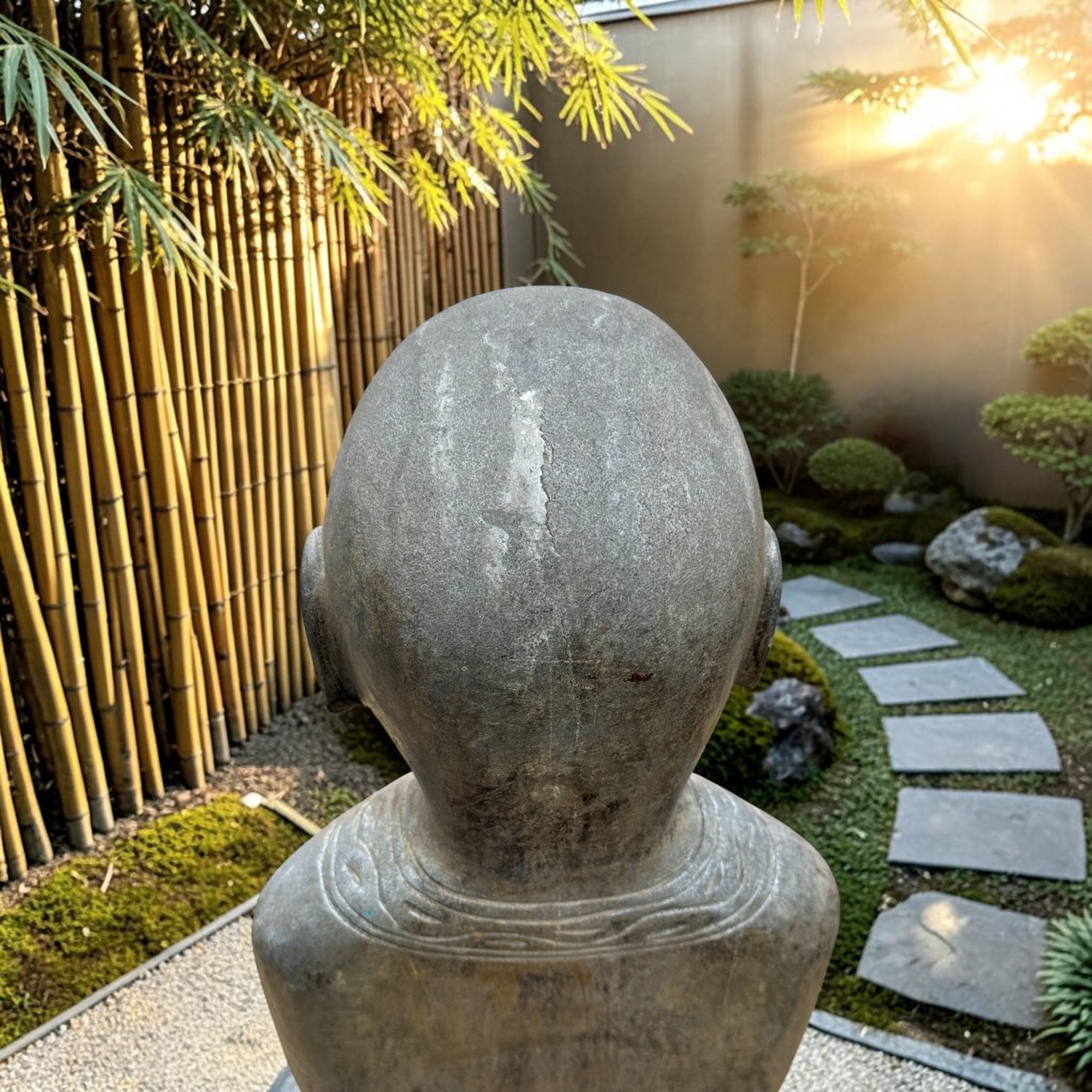 Zen Mönch Statue Naturstein 101cm | Meditierend | Tibet-Sichuan | Gartenstatue