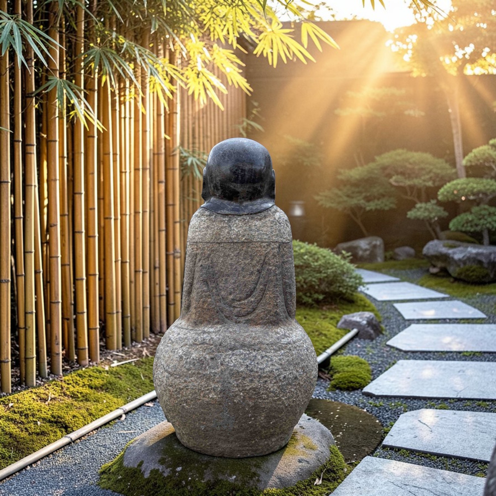 Zen-Mönch Gartenfigur aus Bluestone – Frostfest – 35 cm