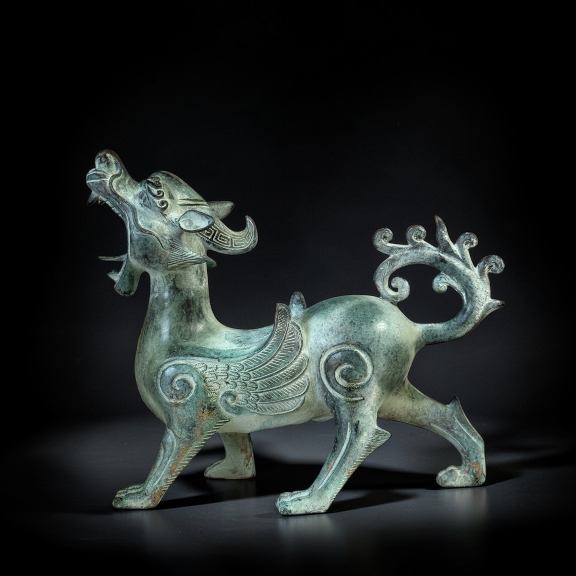Chinesischer Pixiu Drache Bronze Skulptur 32 cm lang