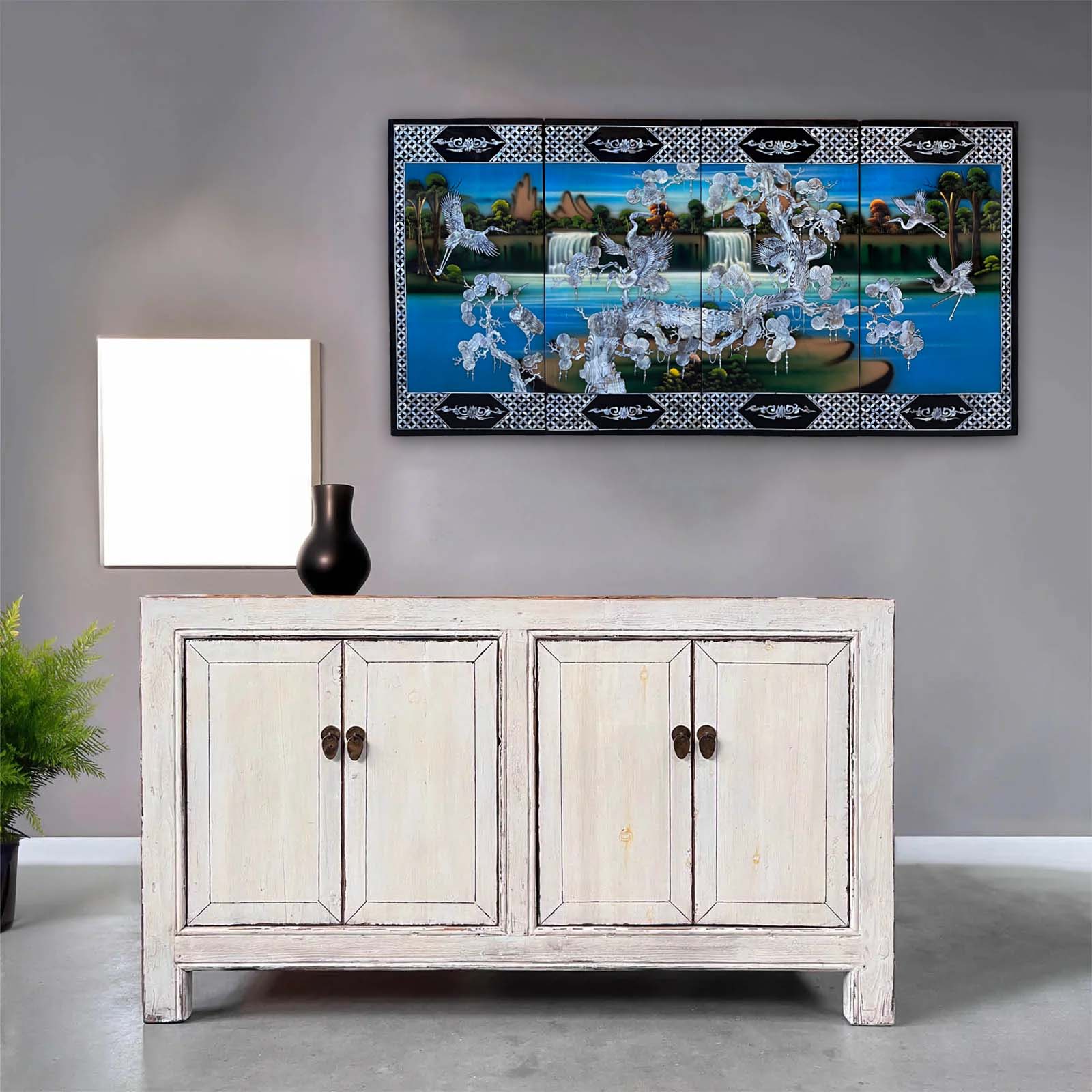 Asiatisches Wandbild Holz Lackbild Perlmutt Wanddeko Asiatisches Wandbild Holz Lackbild Perlmutt Wanddeko