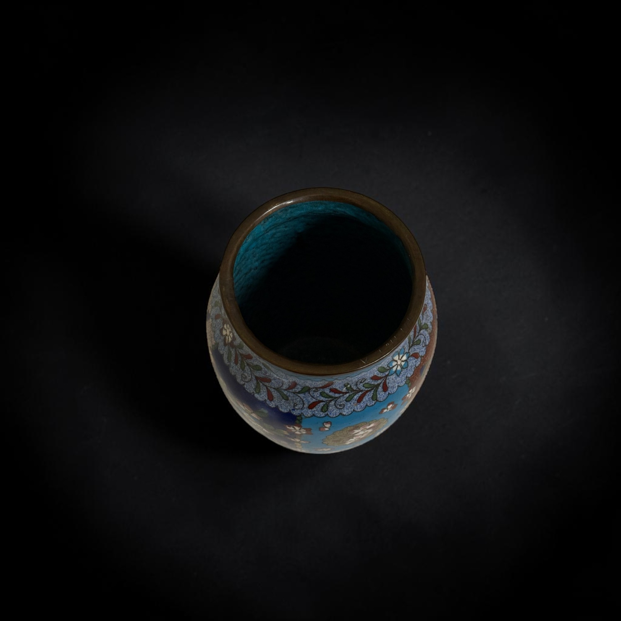Cloisonné Vase Emaille Messing Bronze China 60er Jahre alt 19cm