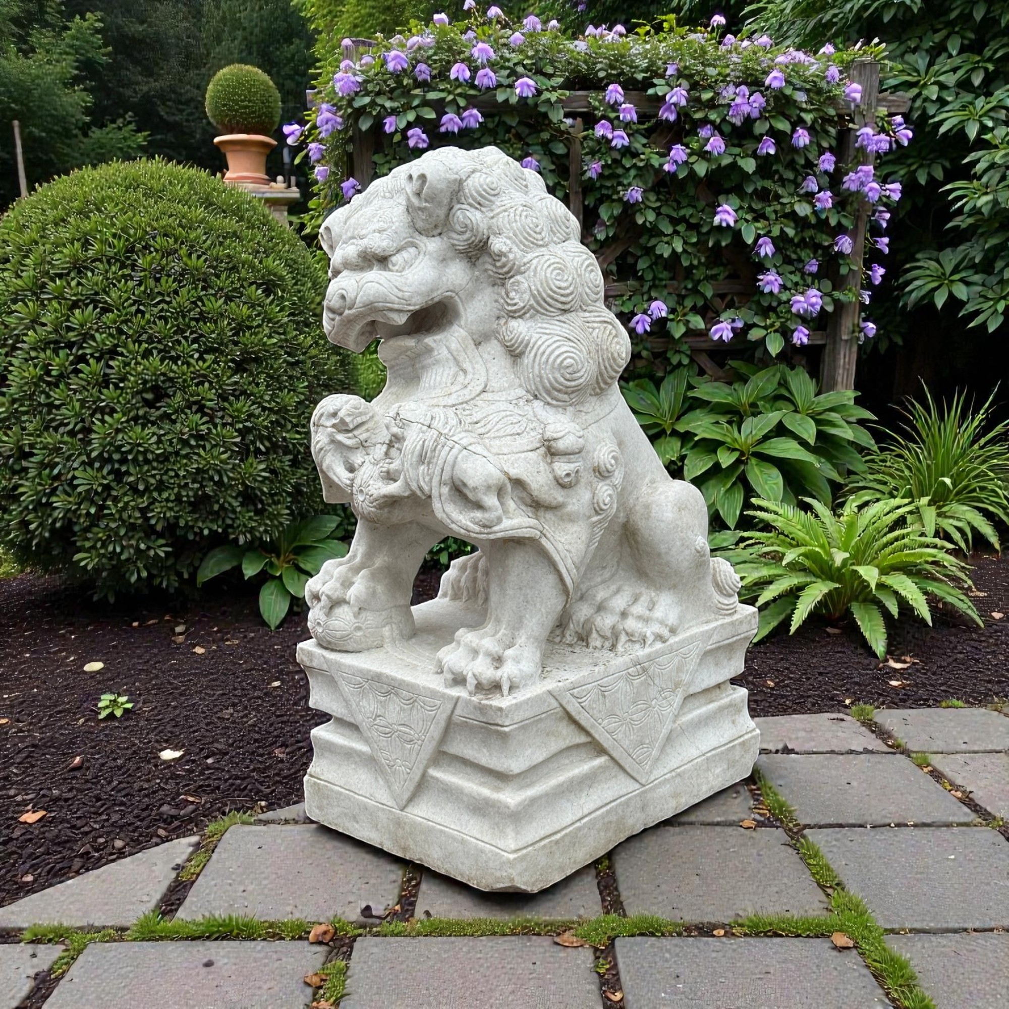Chinesischer Wächterlöwe Tempellöwe Marmor Skulptur China 110cm