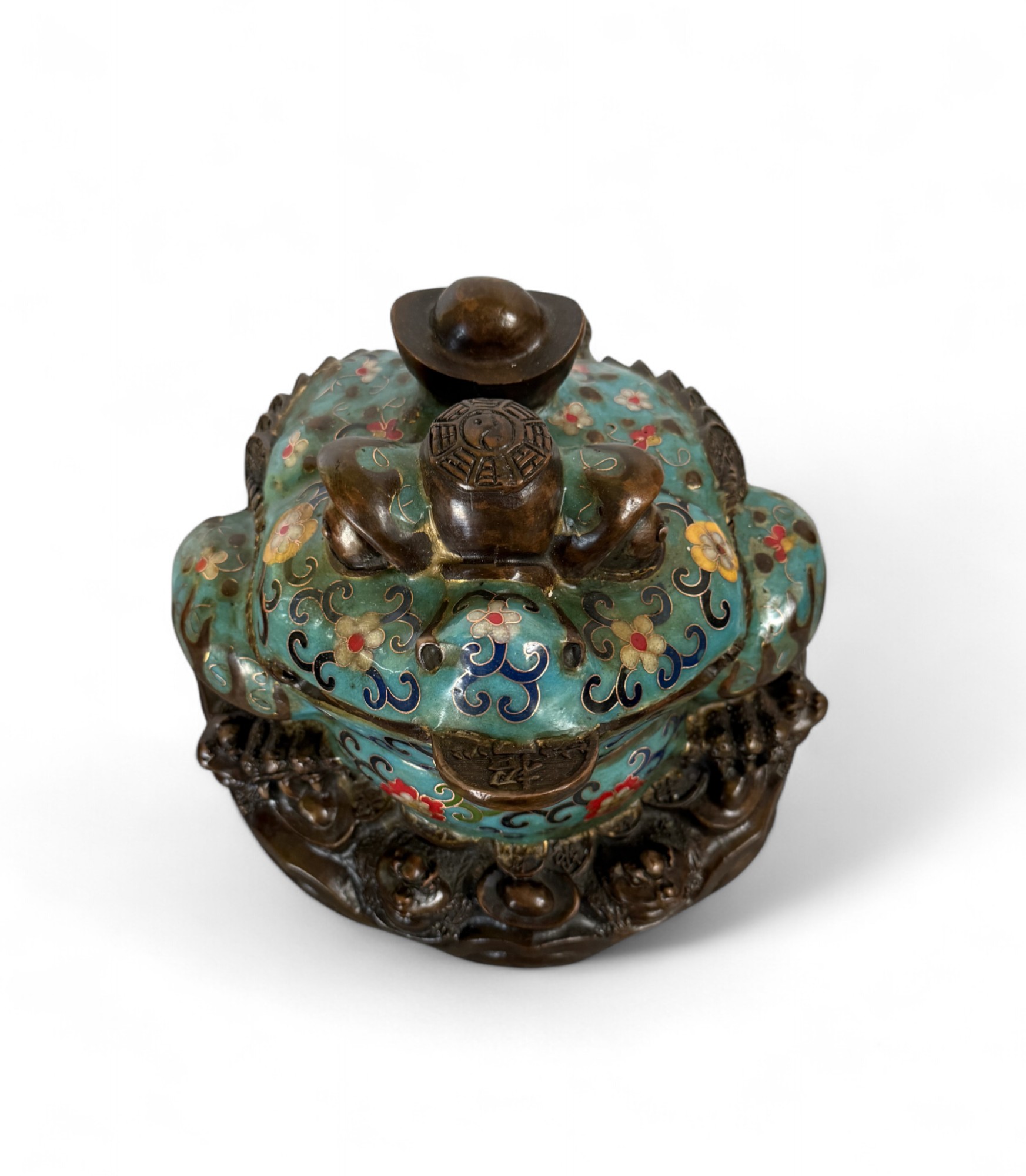 Geldfrosch Geldkröte Bronze Cloisonne chinesische Skulptur