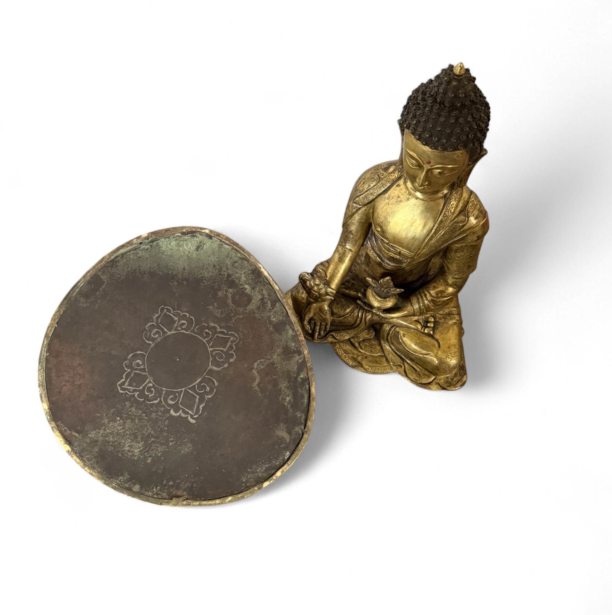 Medizin Buddha Figur vergoldete Bronze Skulptur mit Gravuren