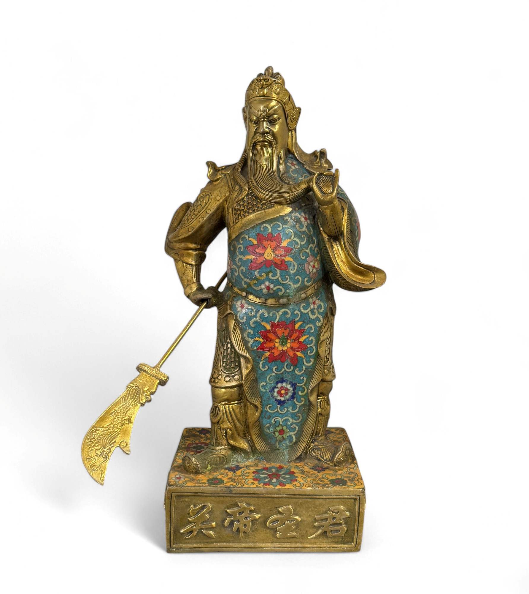 General Guan Yu China Bronze Krieger Figur Cloisonne Skulptur