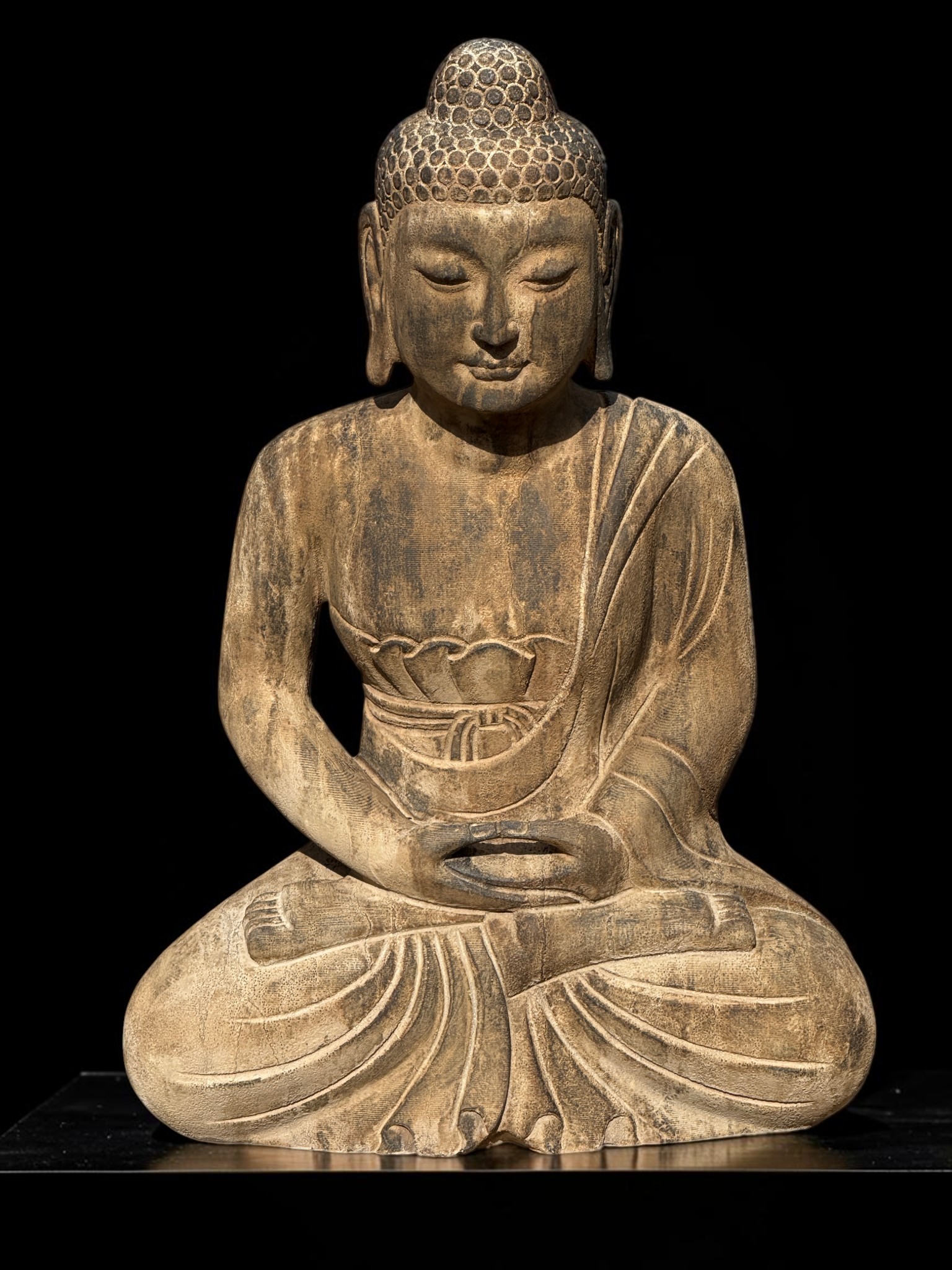 Garten Buddha Skulptur Naturstein Kalkstein meditierend 60cm