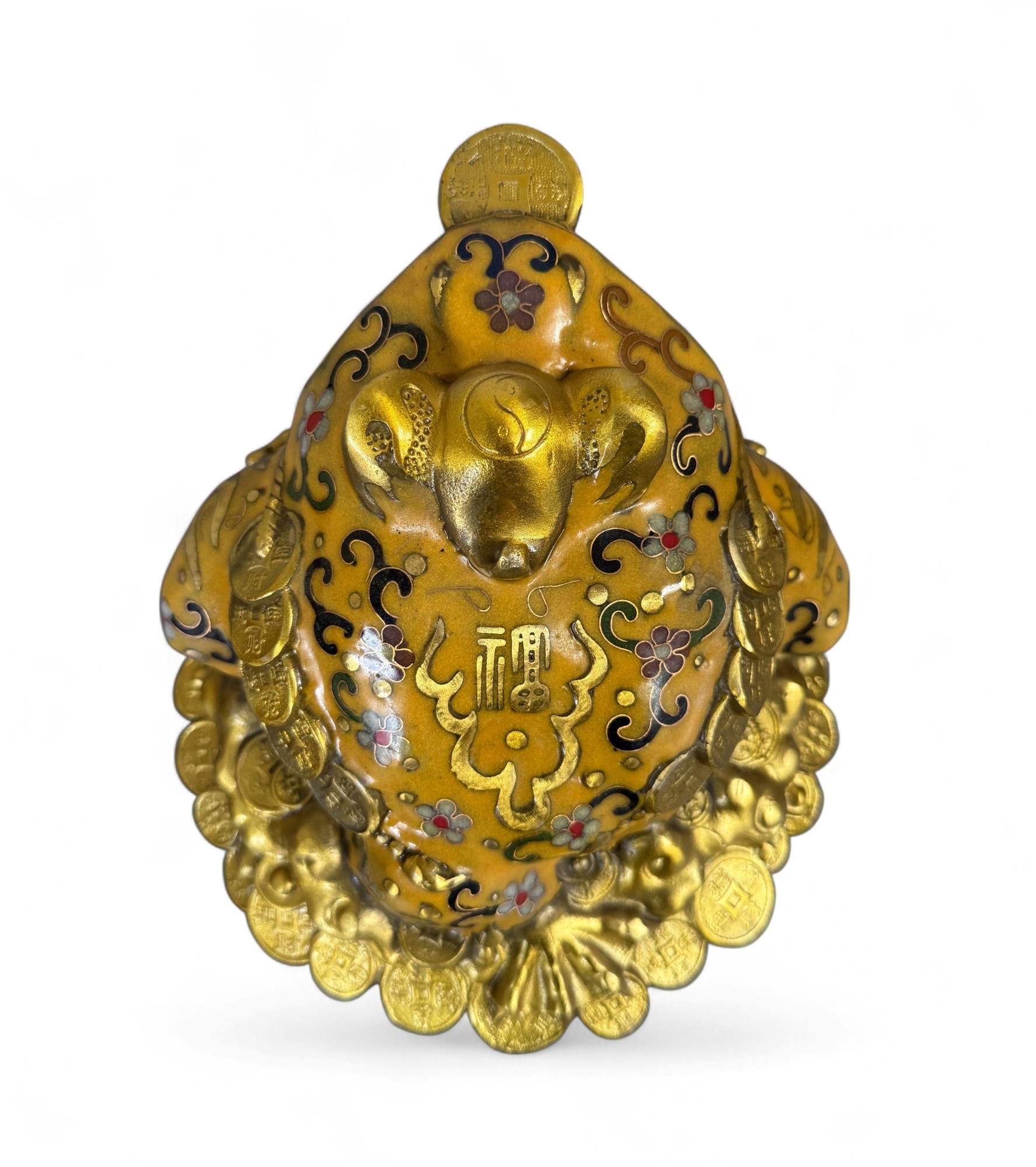 Geldfrosch Geldkröte Bronze Cloisonne chinesische Skulptur