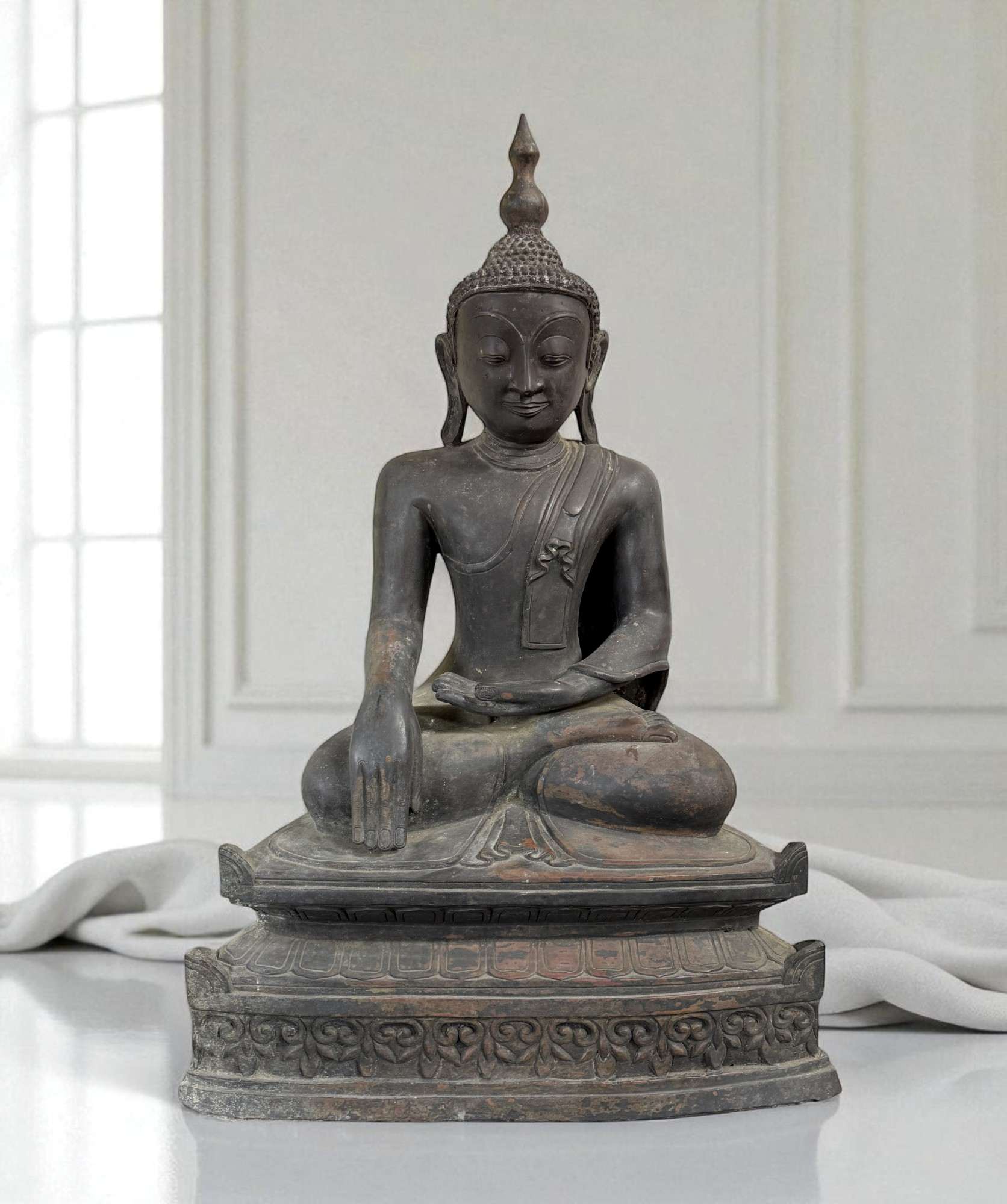 Alte Shan Buddha Bronze Skulptur Burma Statue 72 cm groß