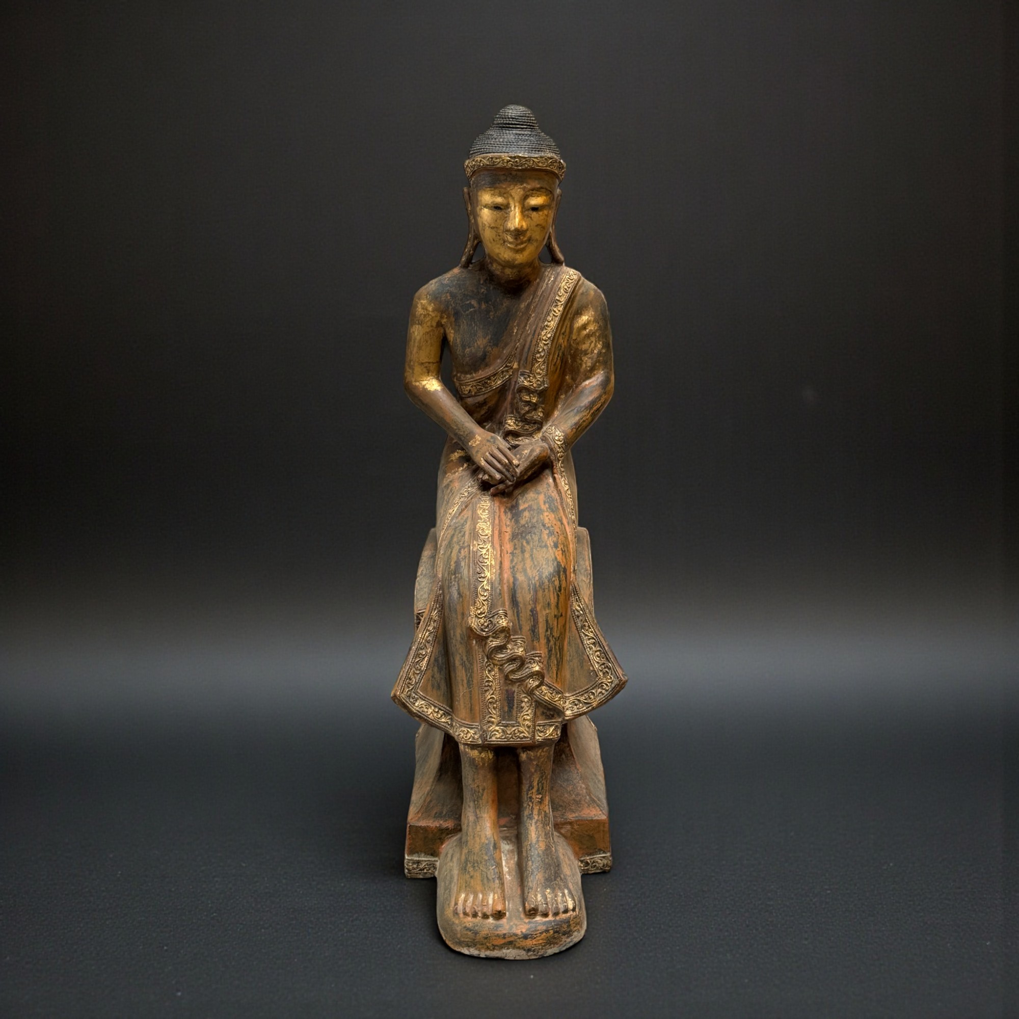 Alte Burma Buddha Skulptur Lacquerware teilvergoldet 100 cm