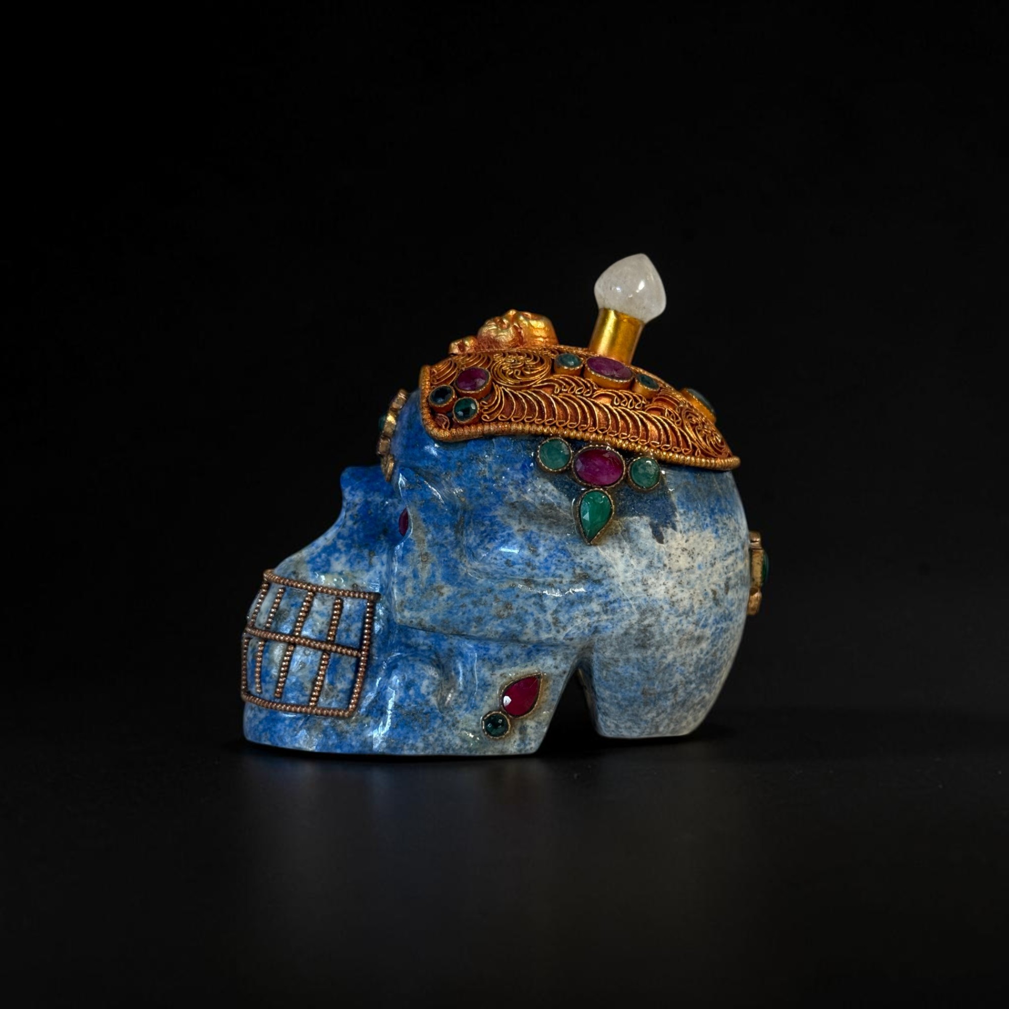 Lapis Lazuli Skull Totenkopf mit Edelsteinen Nepal - 9 cm