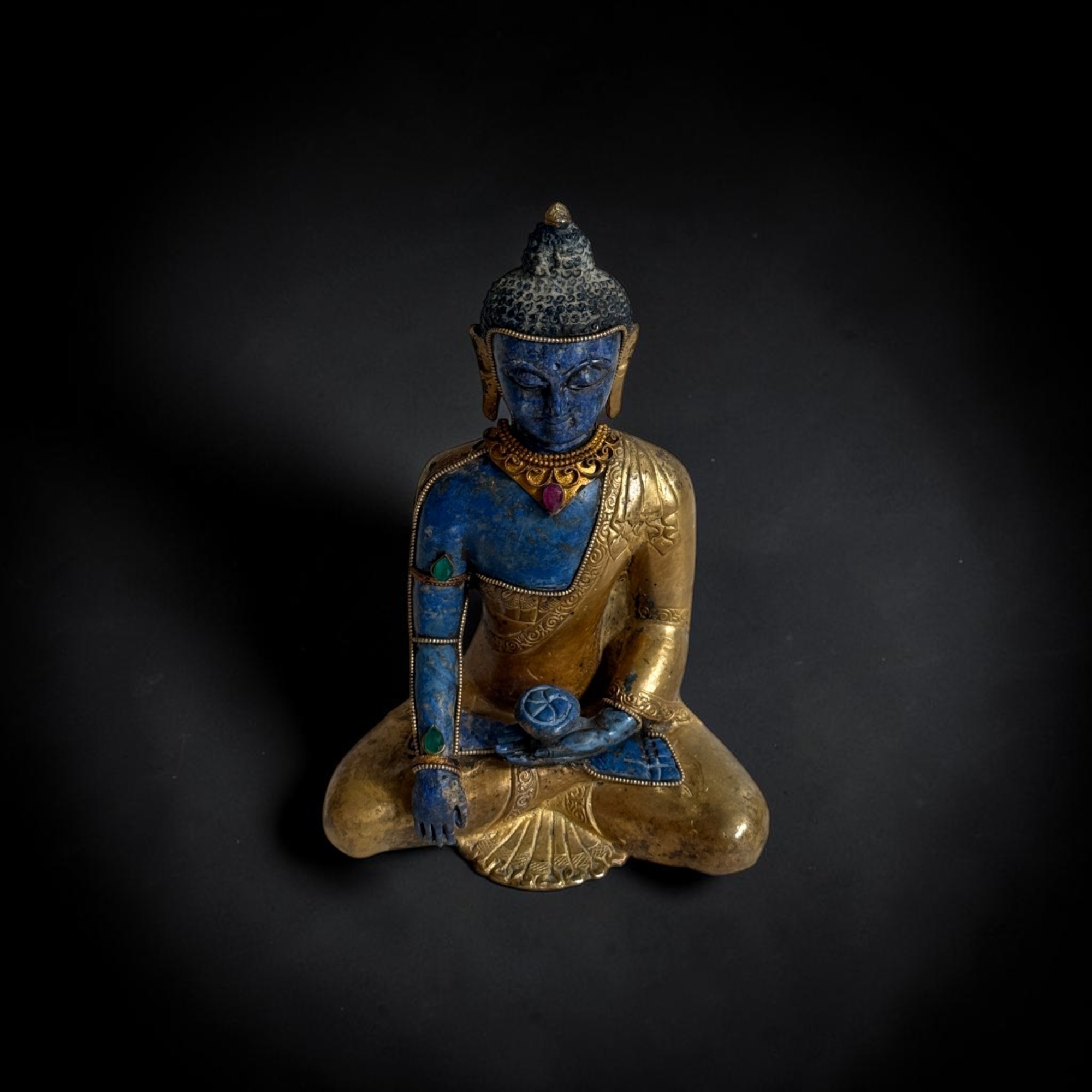 Siddhartha Gautama Buddha Skulptur Bronze Lapis Lazuli Nepal 16,5cm