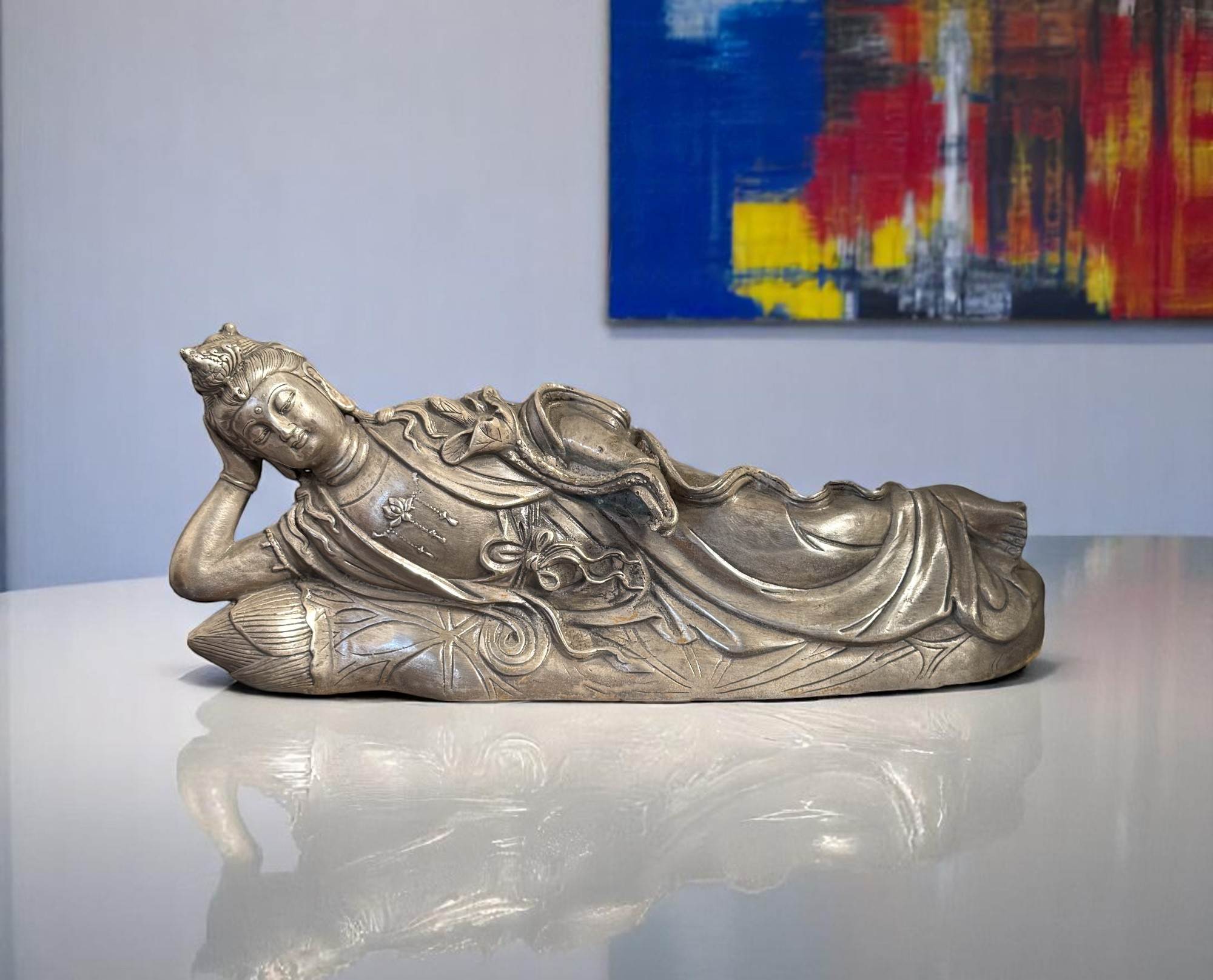 Chinesische Guanyin Bronze Figur Bodhisattva Skulptur Buddha
