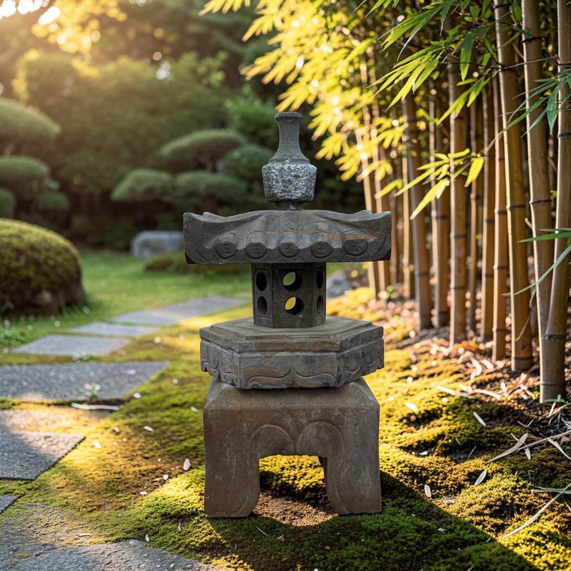 Altes Geisterhaus Steinlaterne Tibet/China - Patchwork Sichuan Unikat - 54 cm