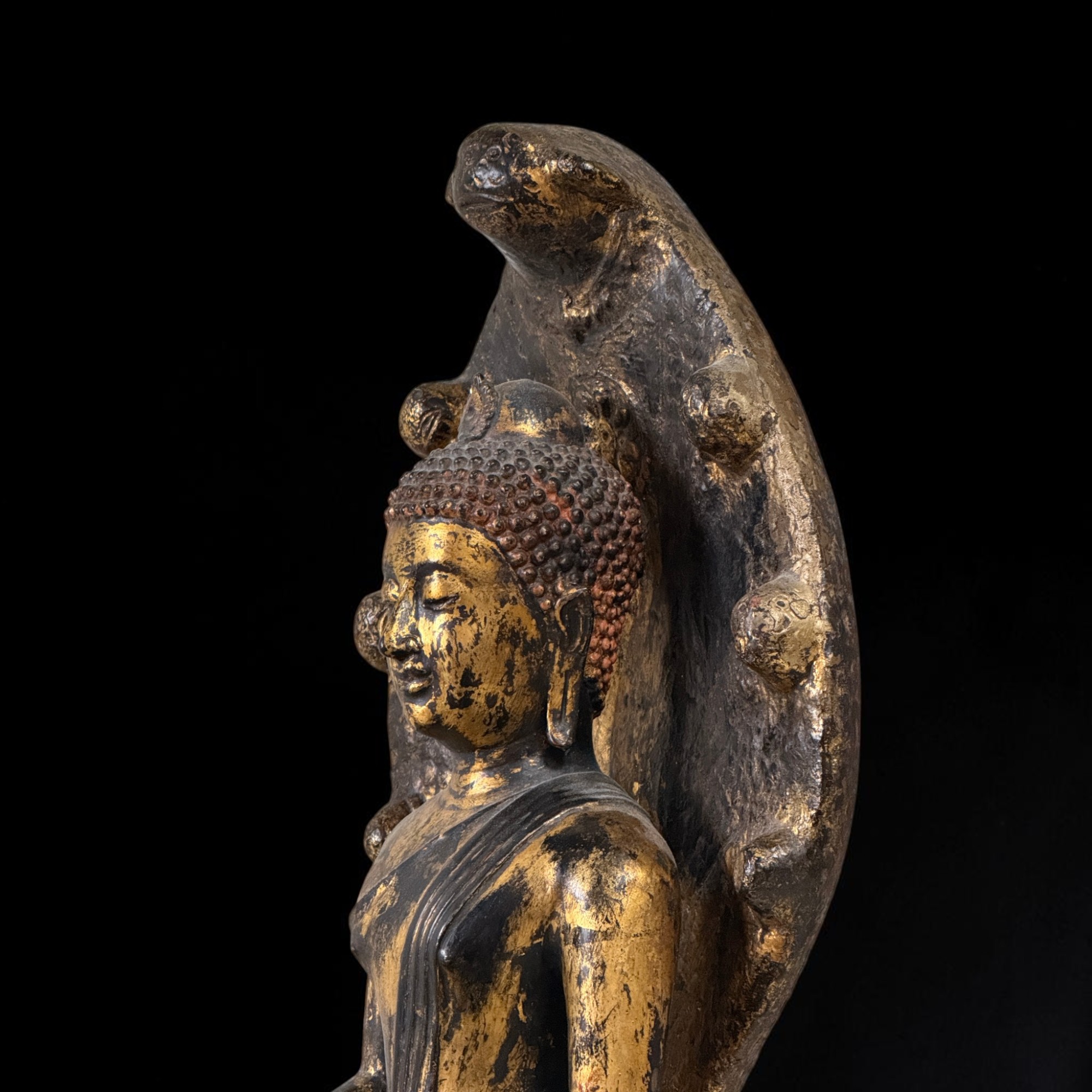 Naga Bronze Buddha Statue mit Mucalinda Schlange aus Burma
