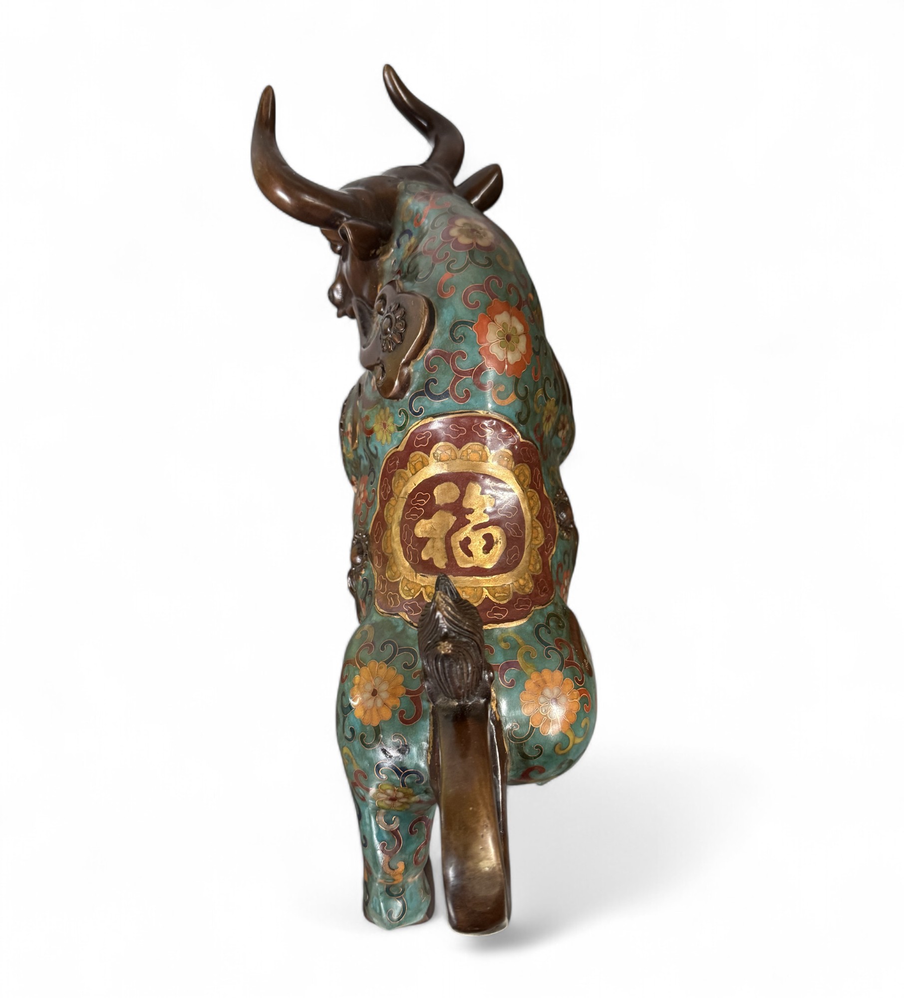 Bronze Büffel Skulptur – Chinesisches Tierkreiszeichen mit Cloisonné