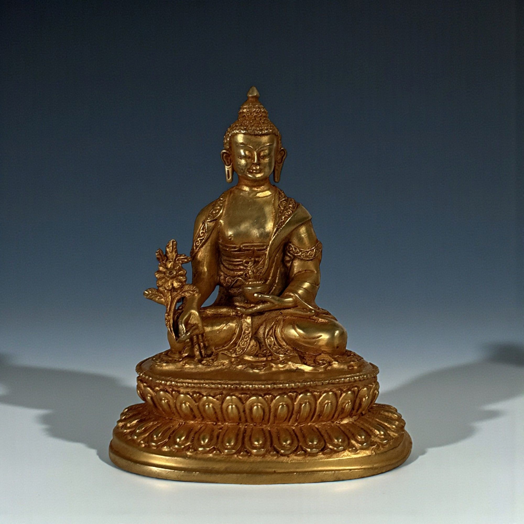 Medizin Buddha Figur Bronze vergoldet, Nepal
