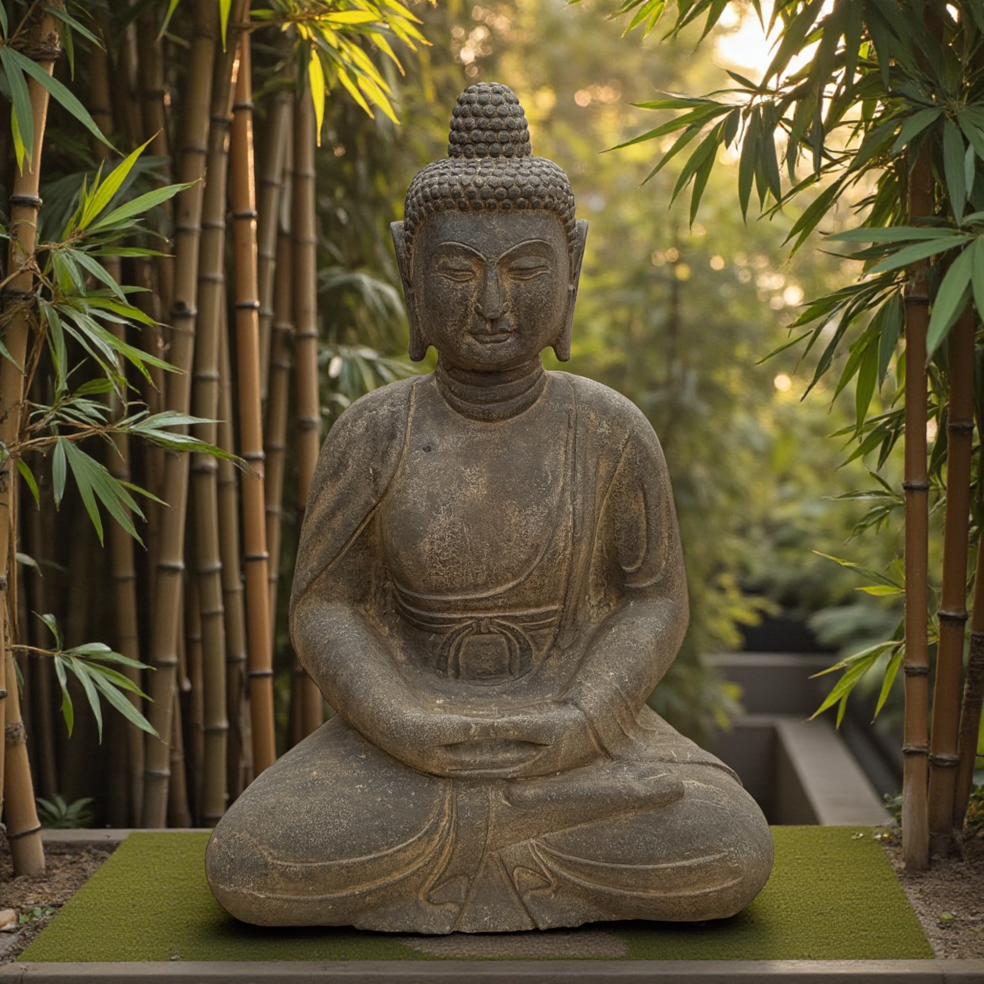 Stein Buddha Figur Garten Statue Naturstein - meditierend