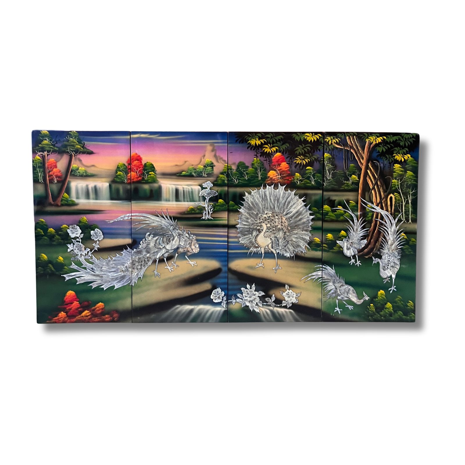 Asiatisches Wandbild Holz Lackbild Perlmutt Wanddeko - Pfau Asiatisches Wandbild Holz Lackbild Perlmutt Wanddeko - Pfau