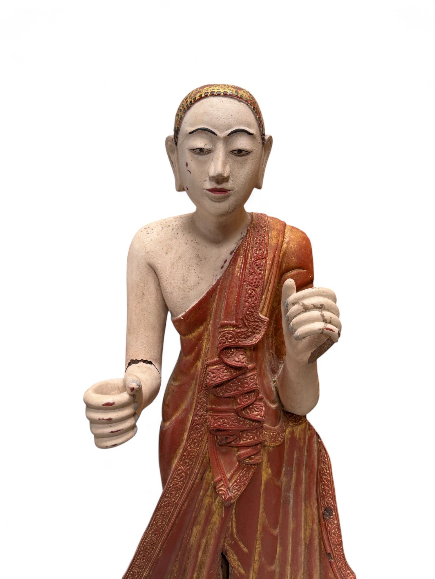 Burmesische Mönchsfigur aus Teakholz – ca. 140 Jahre alt