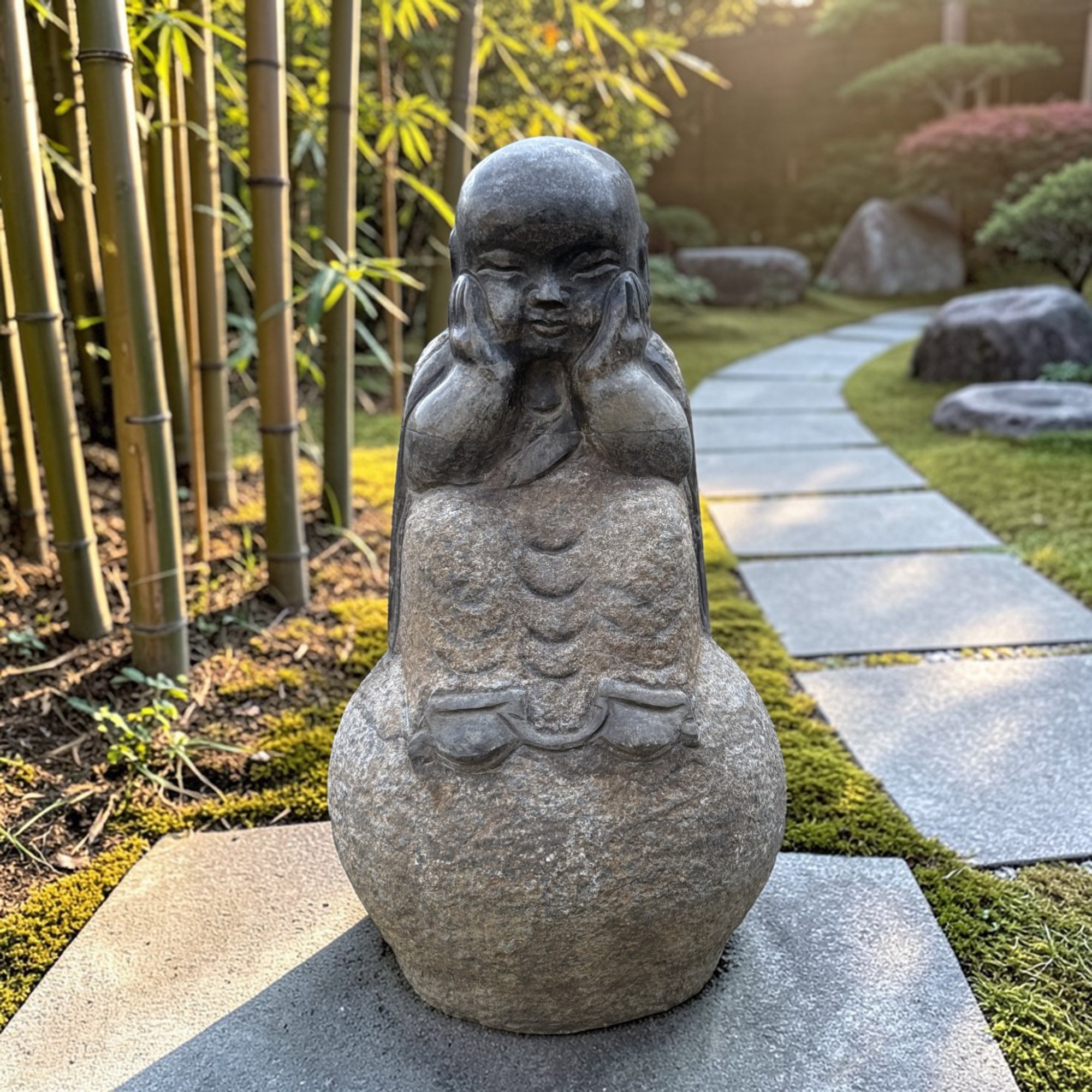 Zen-Mönch Gartenfigur aus Bluestone – Frostfest – 35 cm