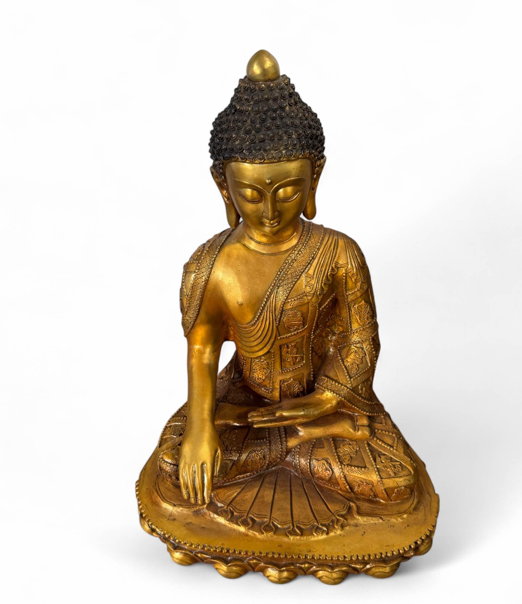 Buddha Figur Bronze 8 buddhistische Glückssymbole 43 cm