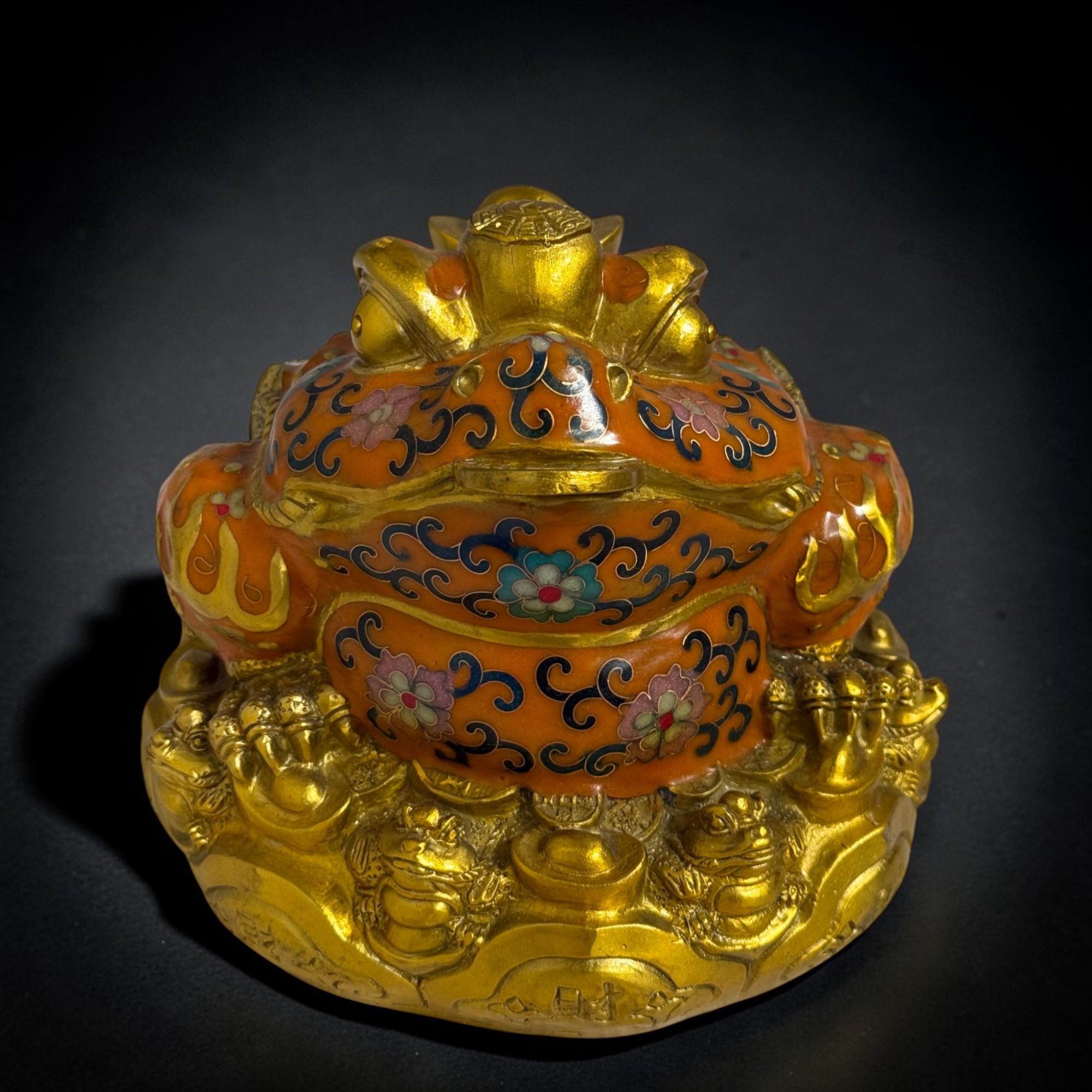 Geldfrosch Geldkröte Bronze Cloisonne chinesische Skulptur