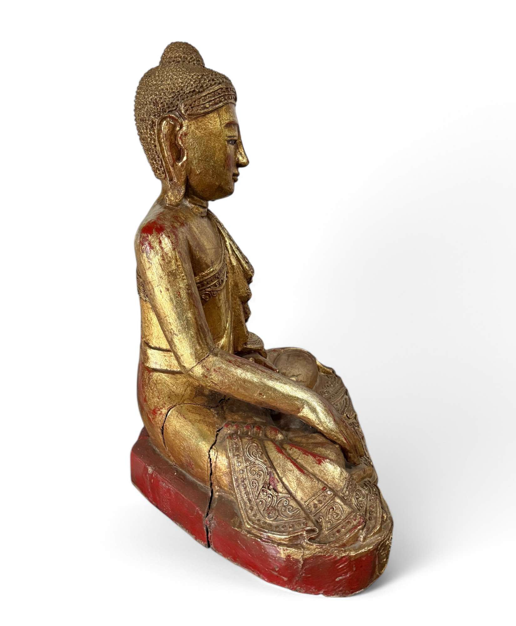 Holz Buddha Statue Thailand blattvergoldet 58cm groß