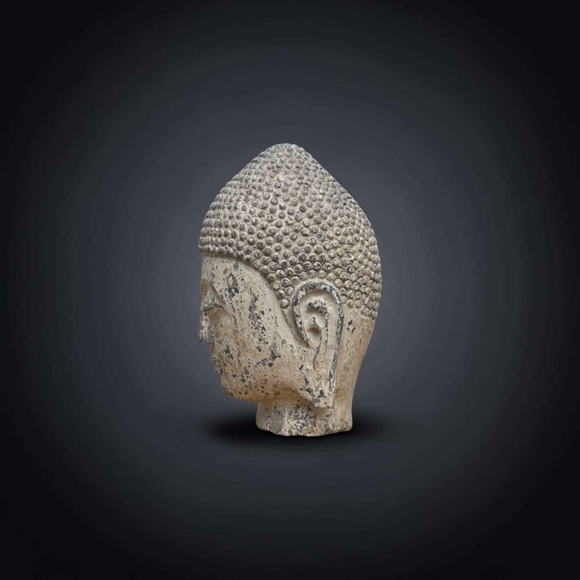 Alter Naturstein Buddha Kopf Skulptur 31cm groß aus China