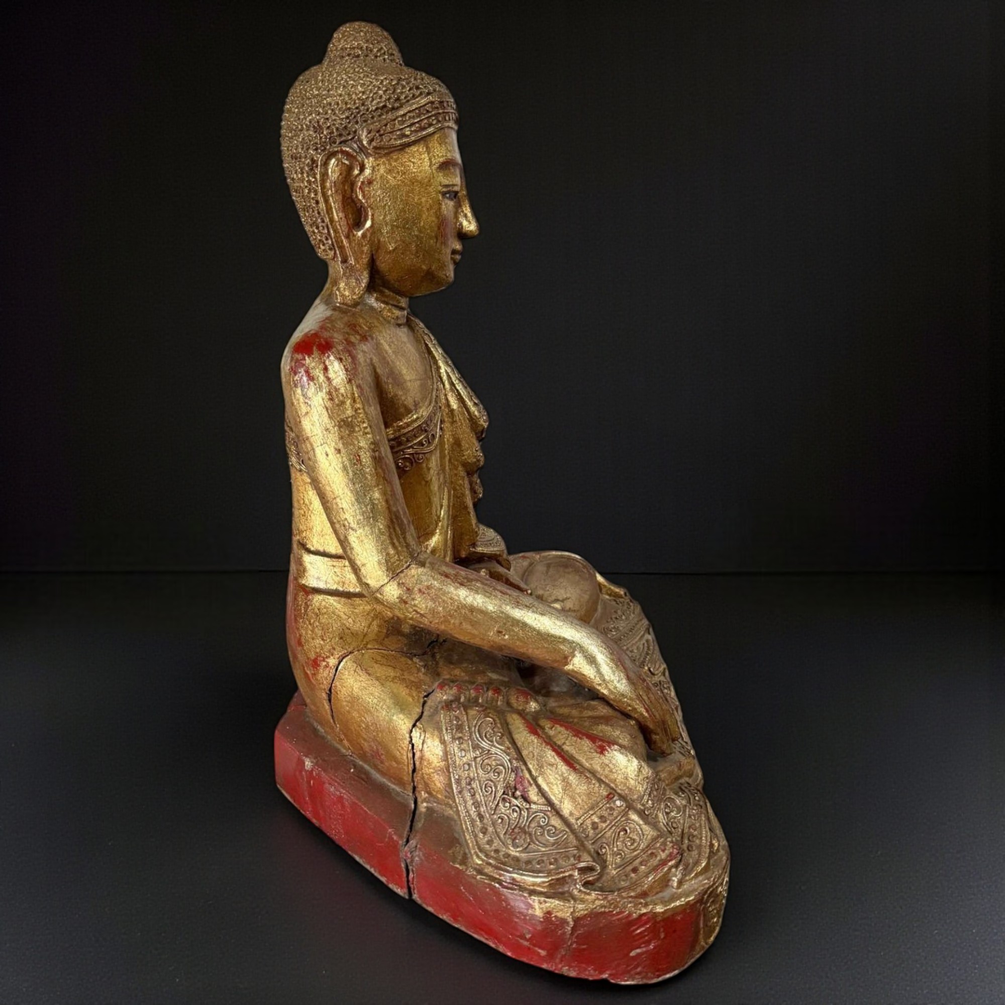 Holz Buddha Statue Thailand blattvergoldet 58cm groß