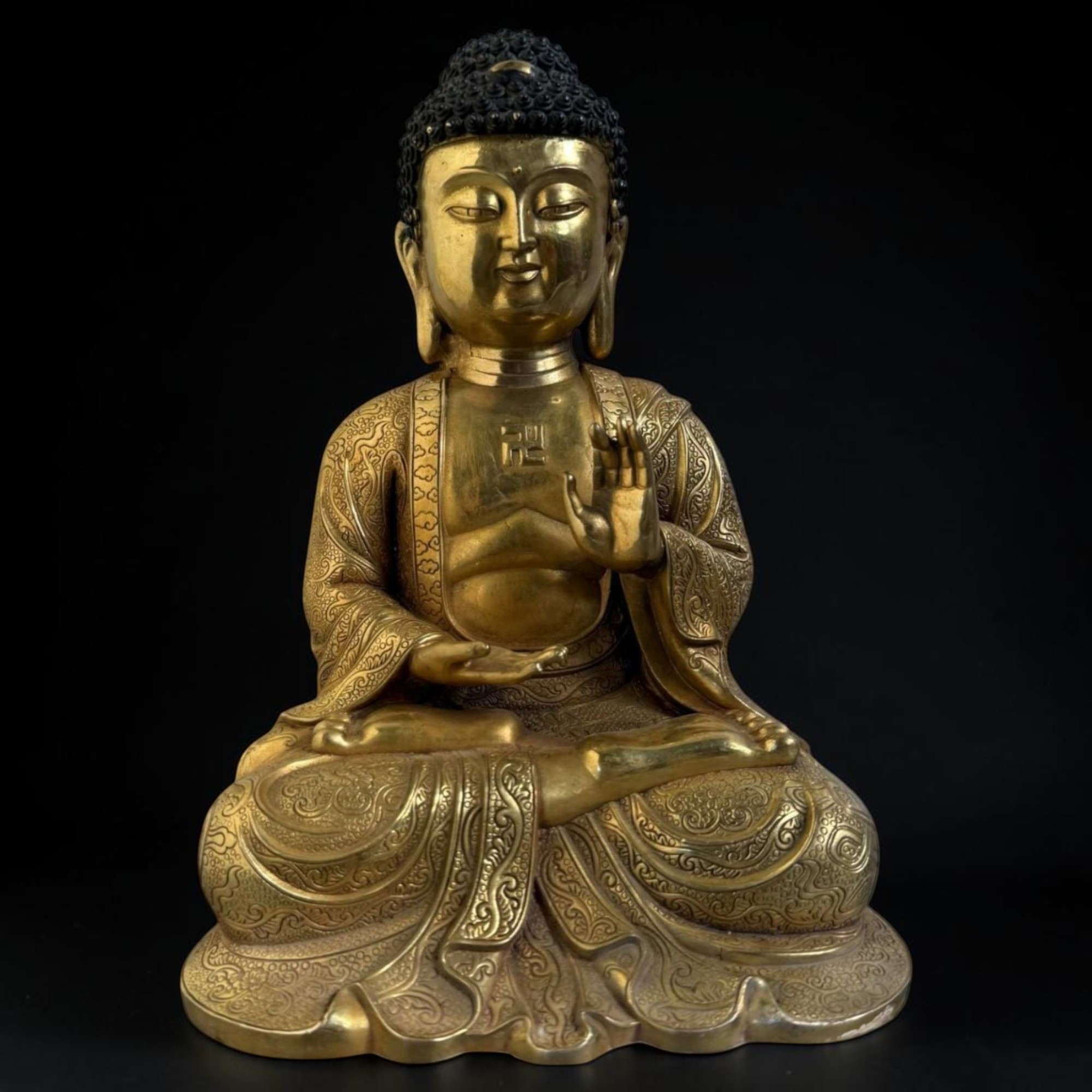 Bronze Buddha Figur – Segnungsgeste – 27,5 cm – Sichuan, China