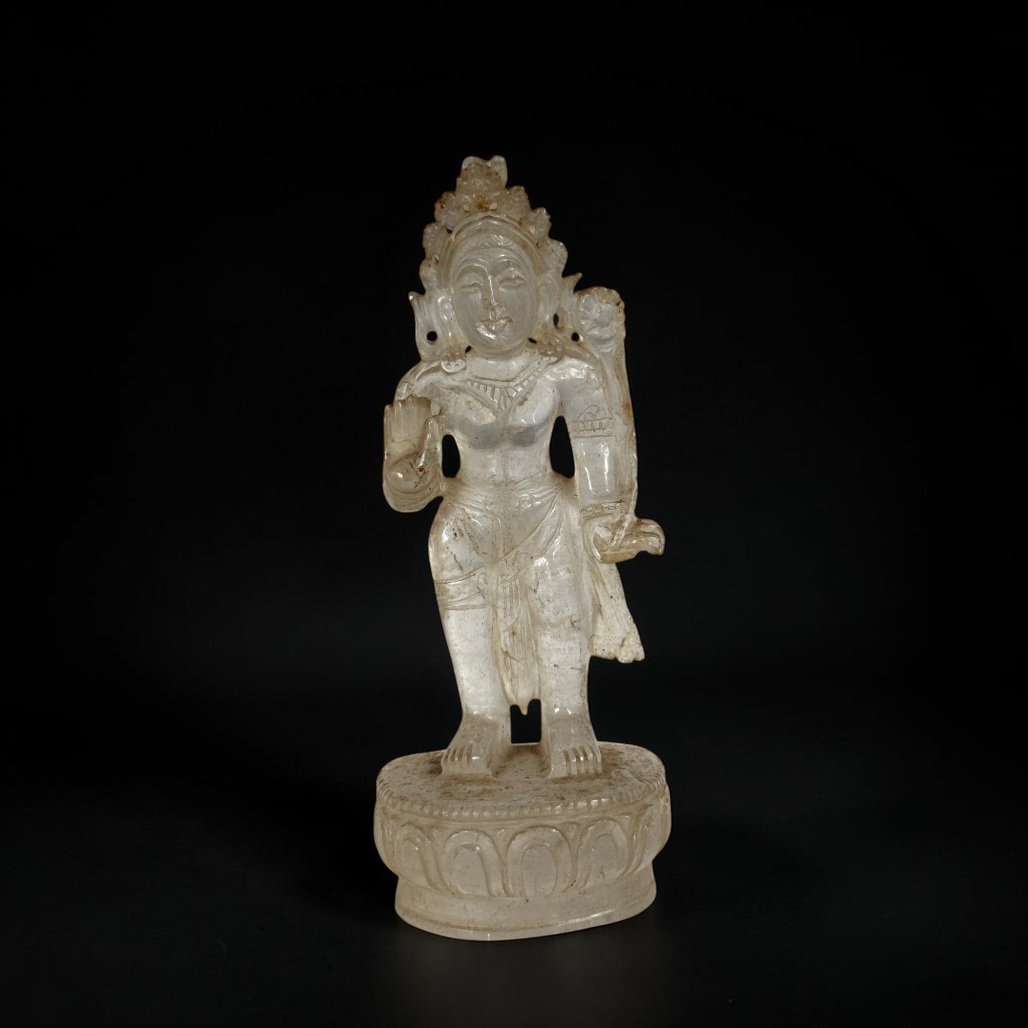 Tara Statue aus echtem Bergkristall handgeschnitzt Nepal 17,5 cm
