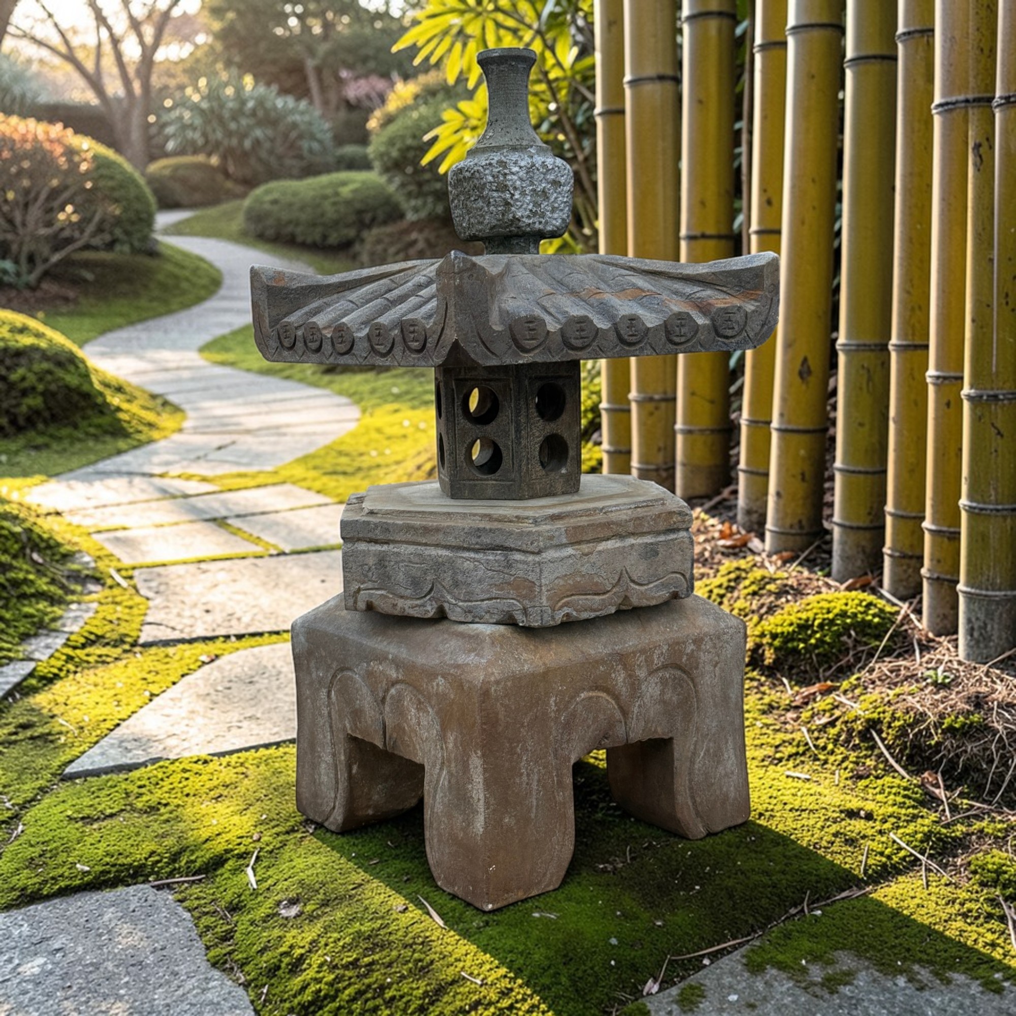 Altes Geisterhaus Steinlaterne Tibet/China - Patchwork Sichuan Unikat - 54 cm