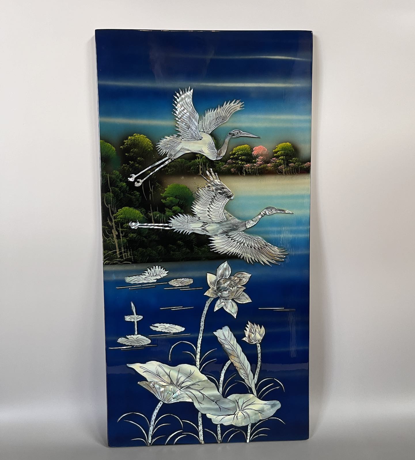 Asiatisches Wandbild Holz Lackbild Perlmutt Wanddeko