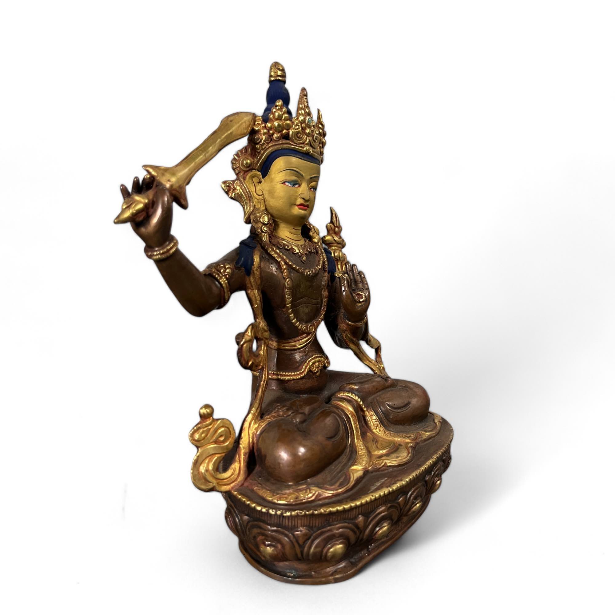 Manjushri Buddha Figur aus Bronze - vergoldet