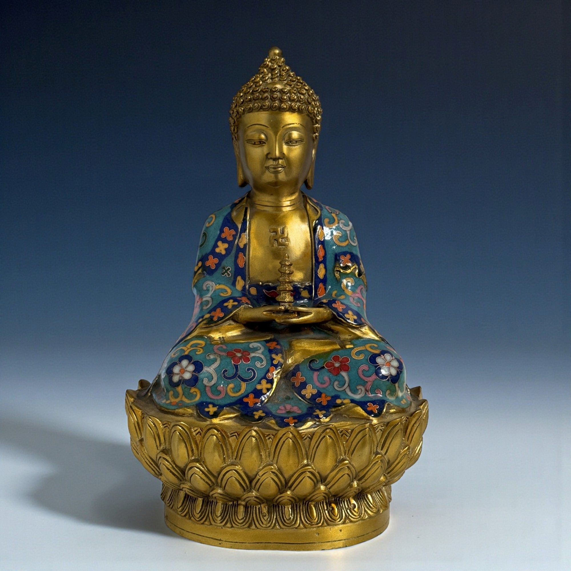 Bronze Buddha Figur mit Stupe - Pagode 28,5 cm