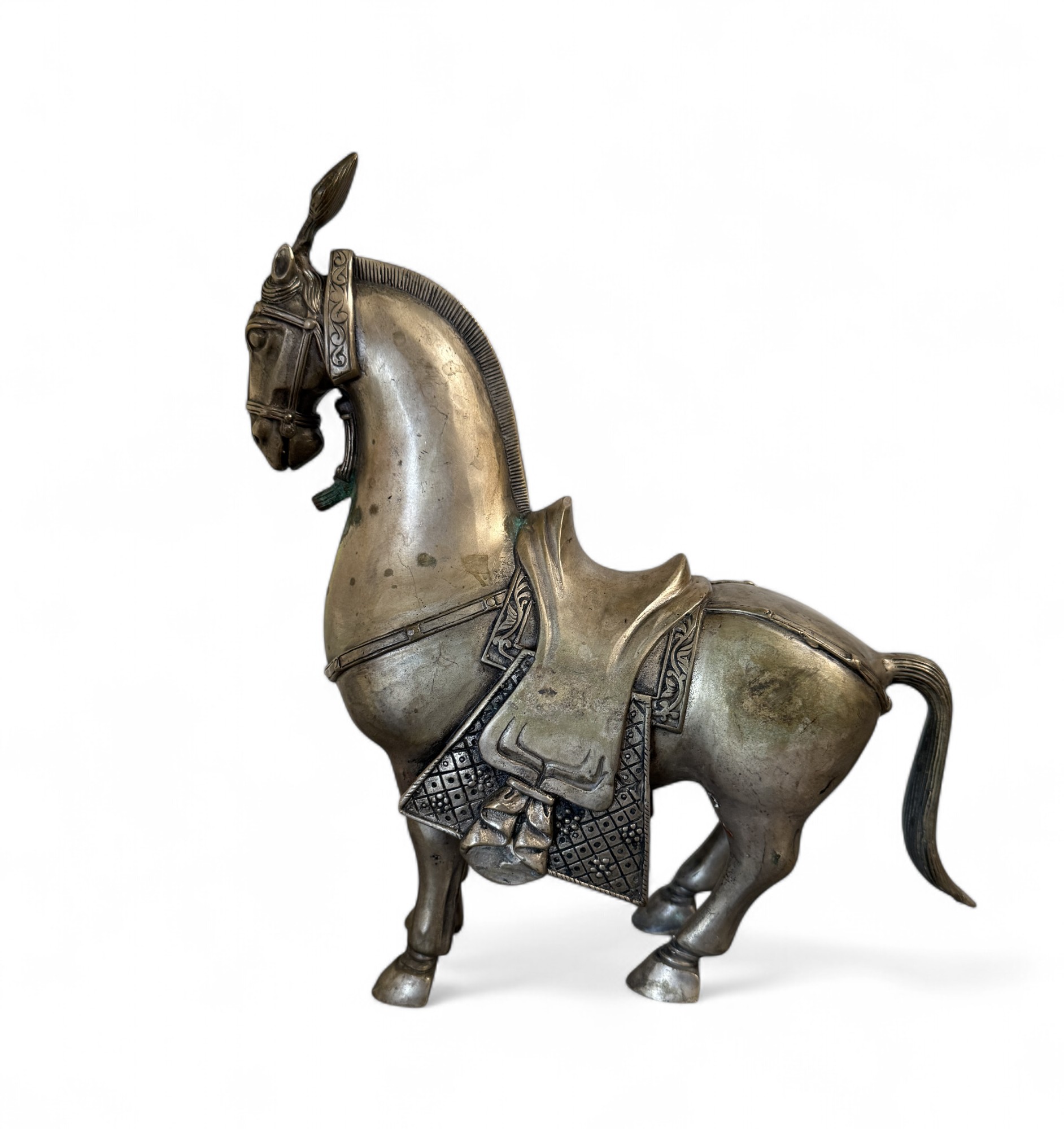 Chinesisches Tang Pferd – Bronze Replikat mit Grünspan & Patina, 25 cm