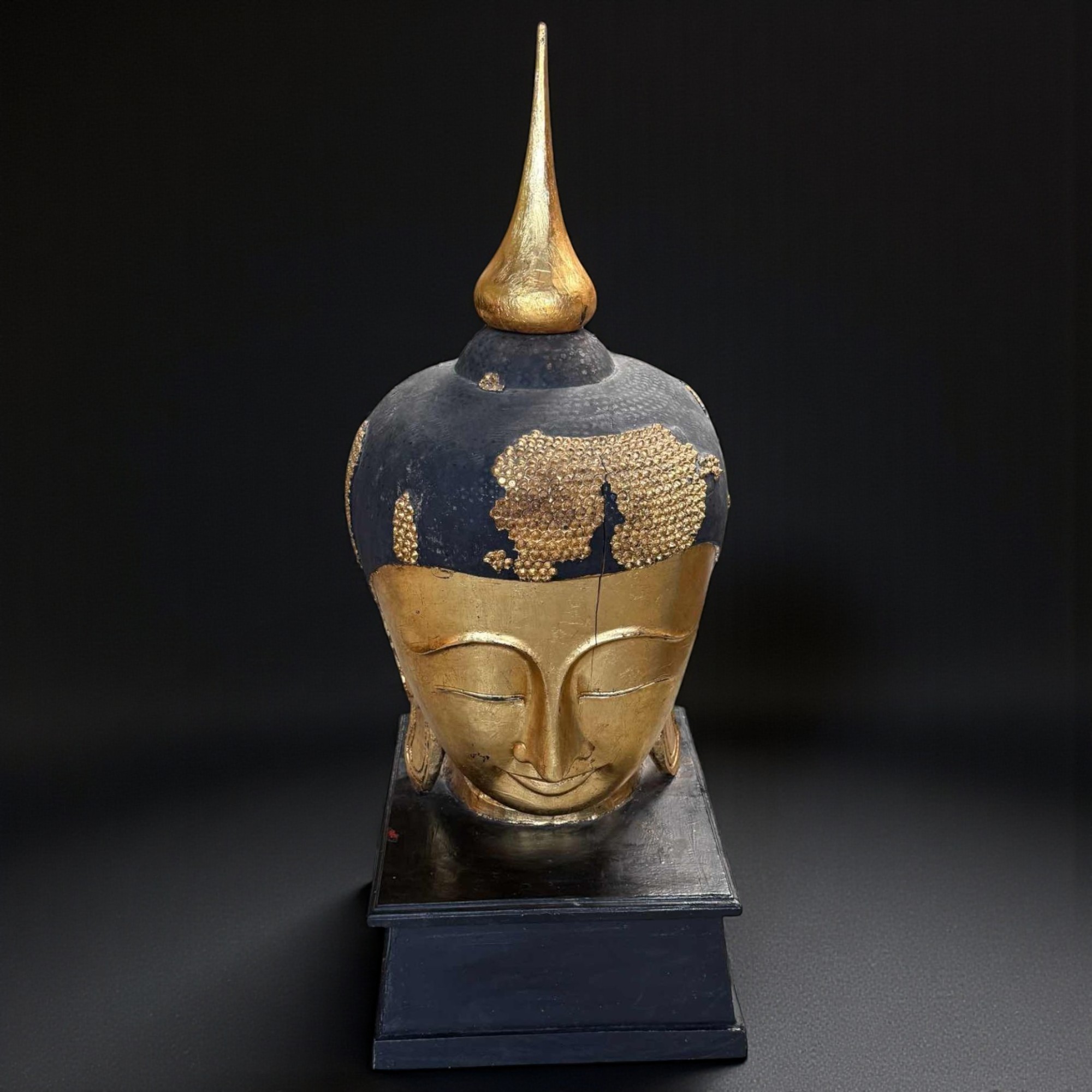 Holz Buddha Kopf Thailand mit Blattvergoldung - 117 cm