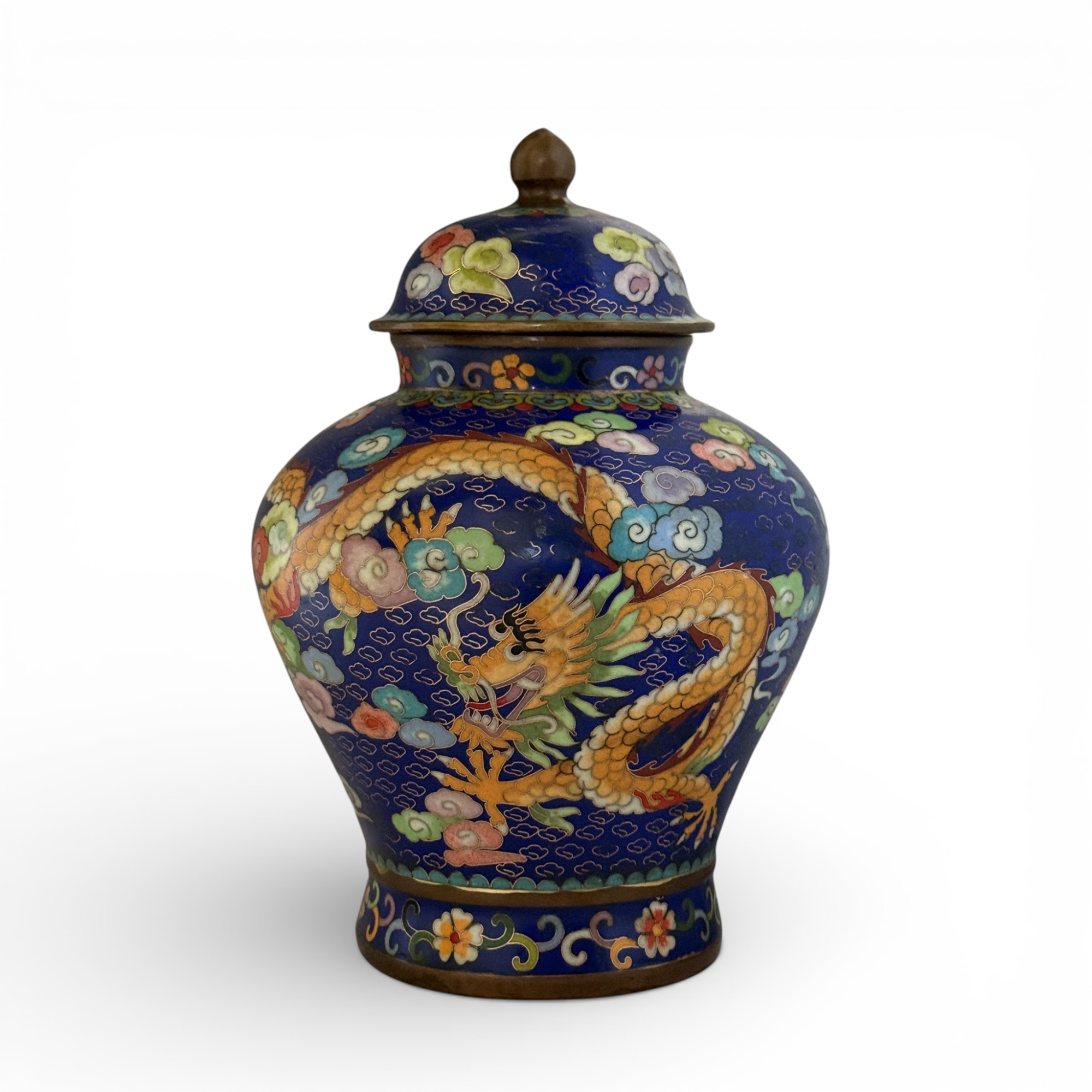 Chinesische Cloisonné Vase Bronze Drache & Phönix