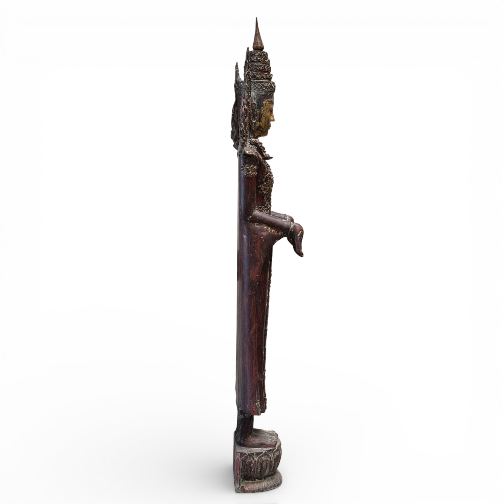 Königs-Buddha Statue Birma Teak Holz Skulptur Wunschgewährungs Geste