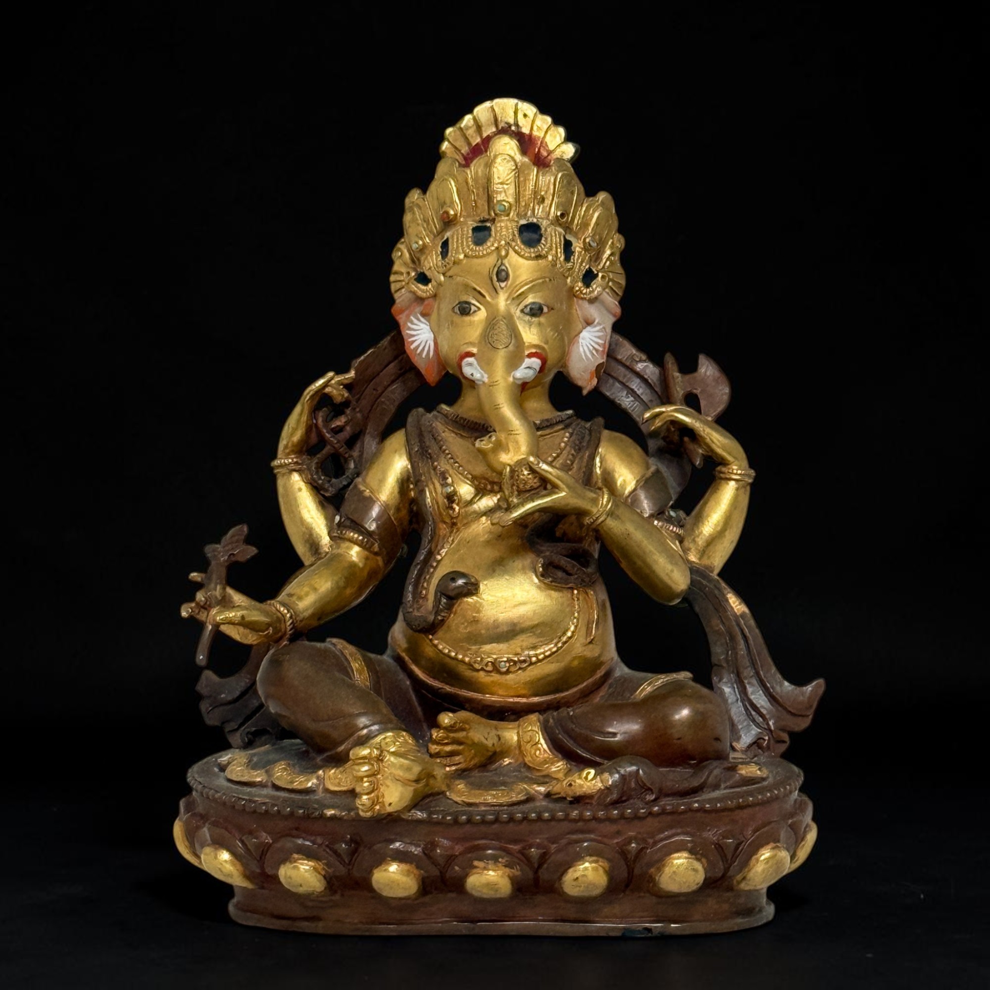 Ganesha Figur aus Bronze mit Teilvergoldung, Nepal