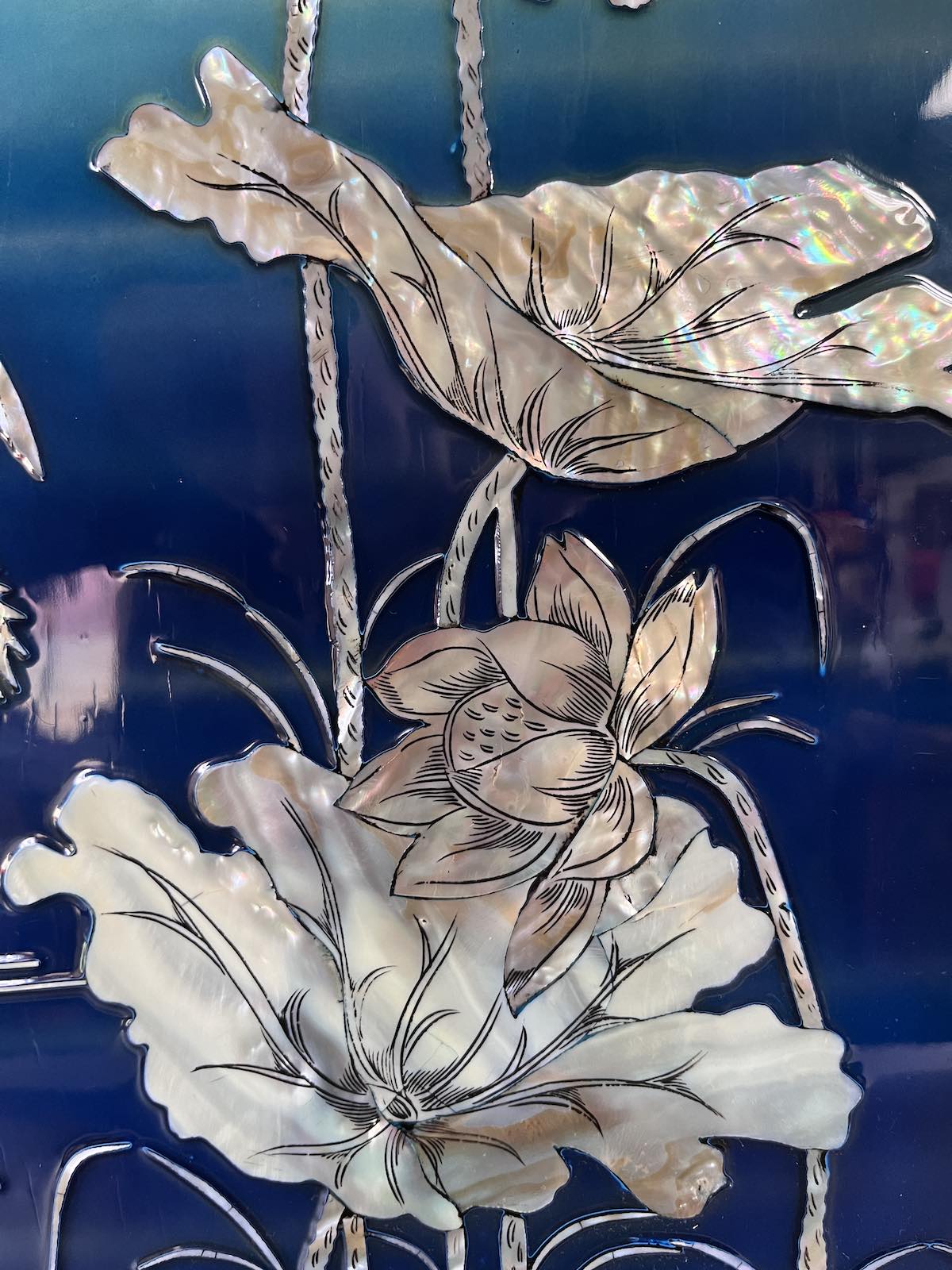 Asiatisches Wandbild Holz Lackbild Perlmutt Wanddeko