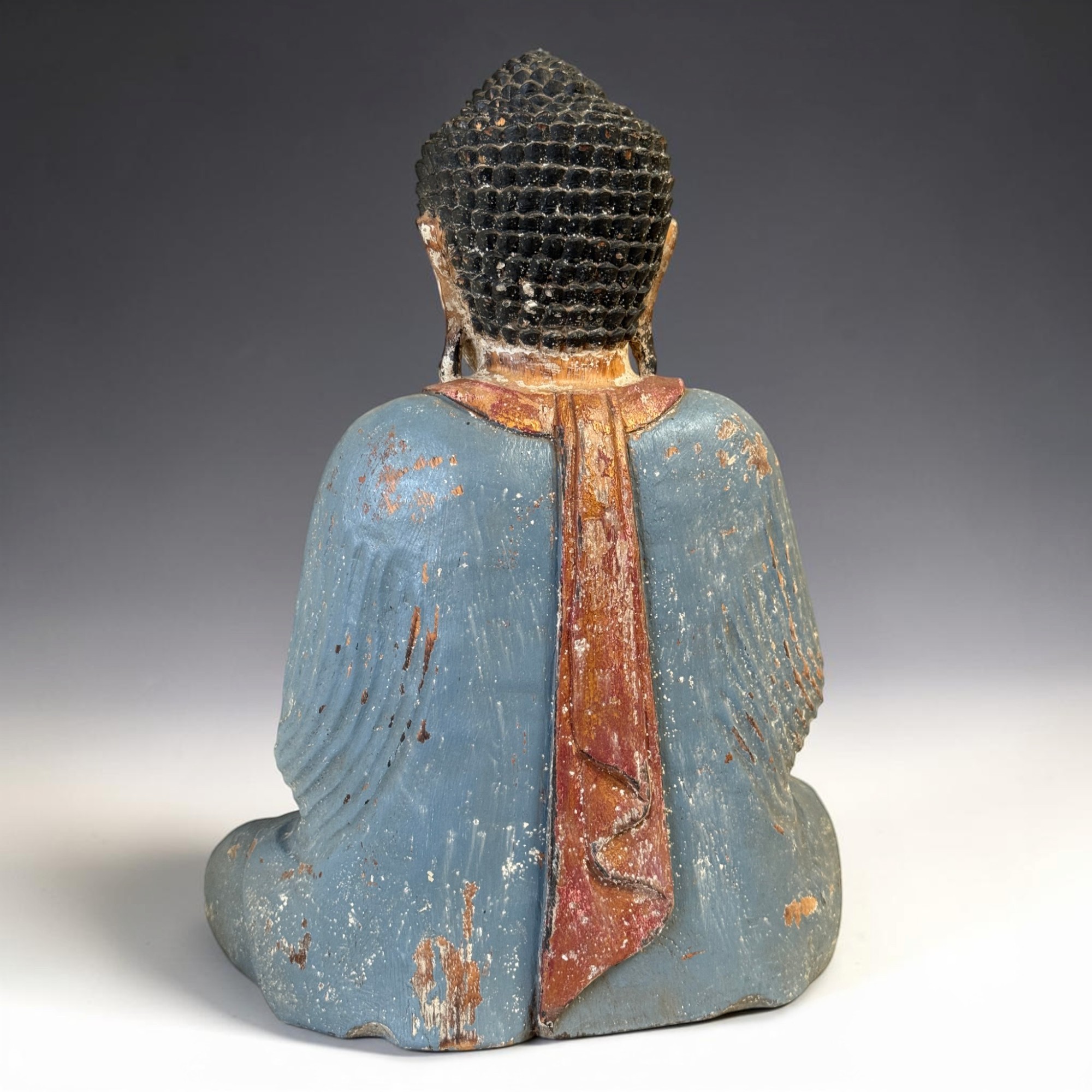 Teaching Buddha Figur 53cm Suar Holz Indonesien massiv 8kg Vintage Look Unikat