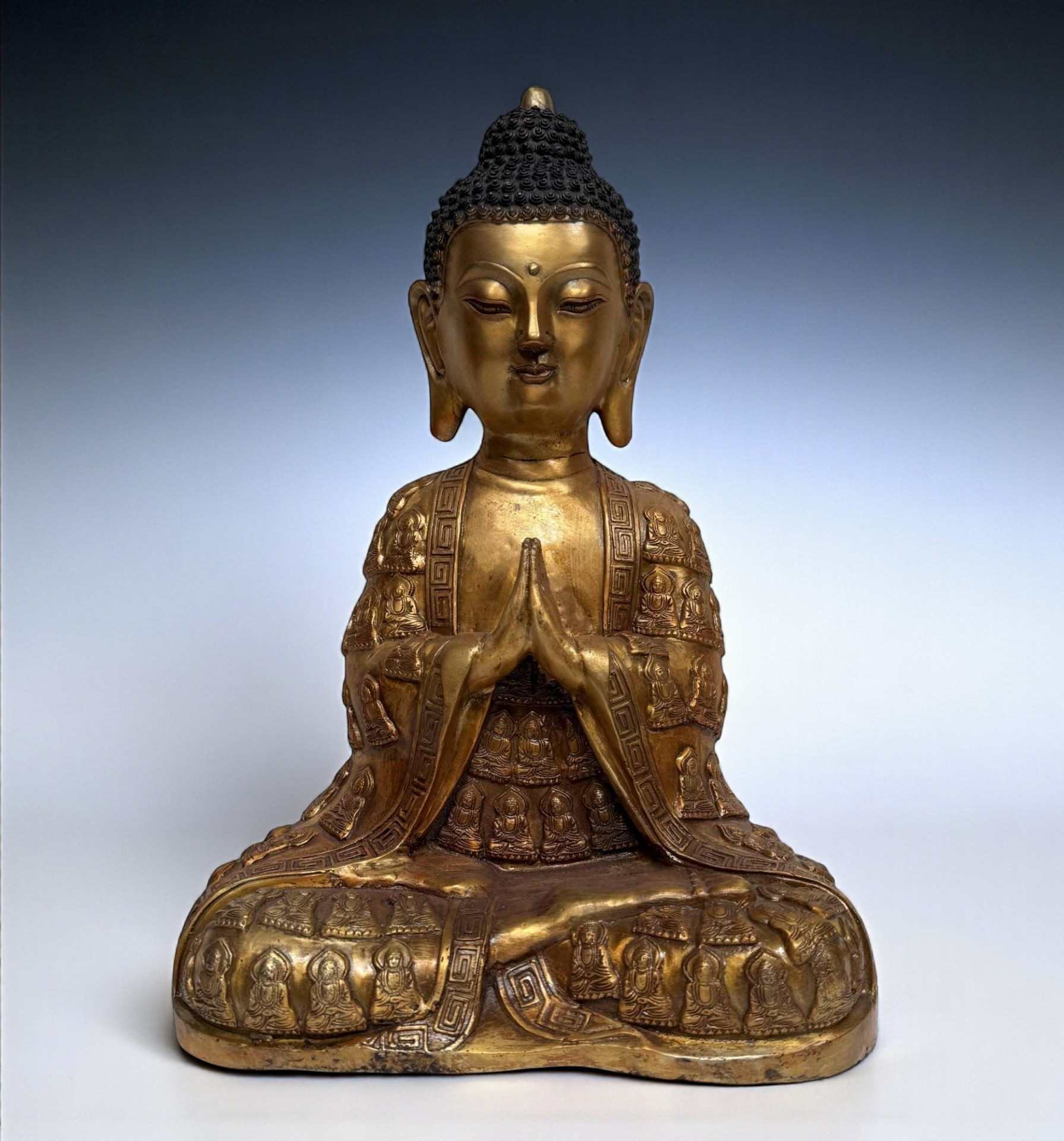 Buddha Skulptur mit Anjali Mudra aus Bronze - 40 cm groß