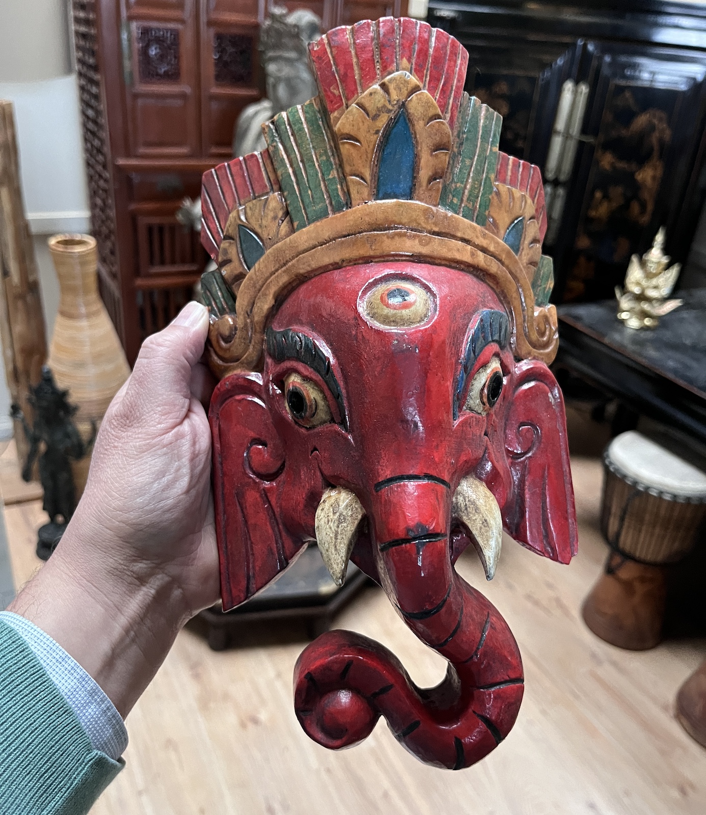 Ganesha Figur Holz Wandmaske Indien