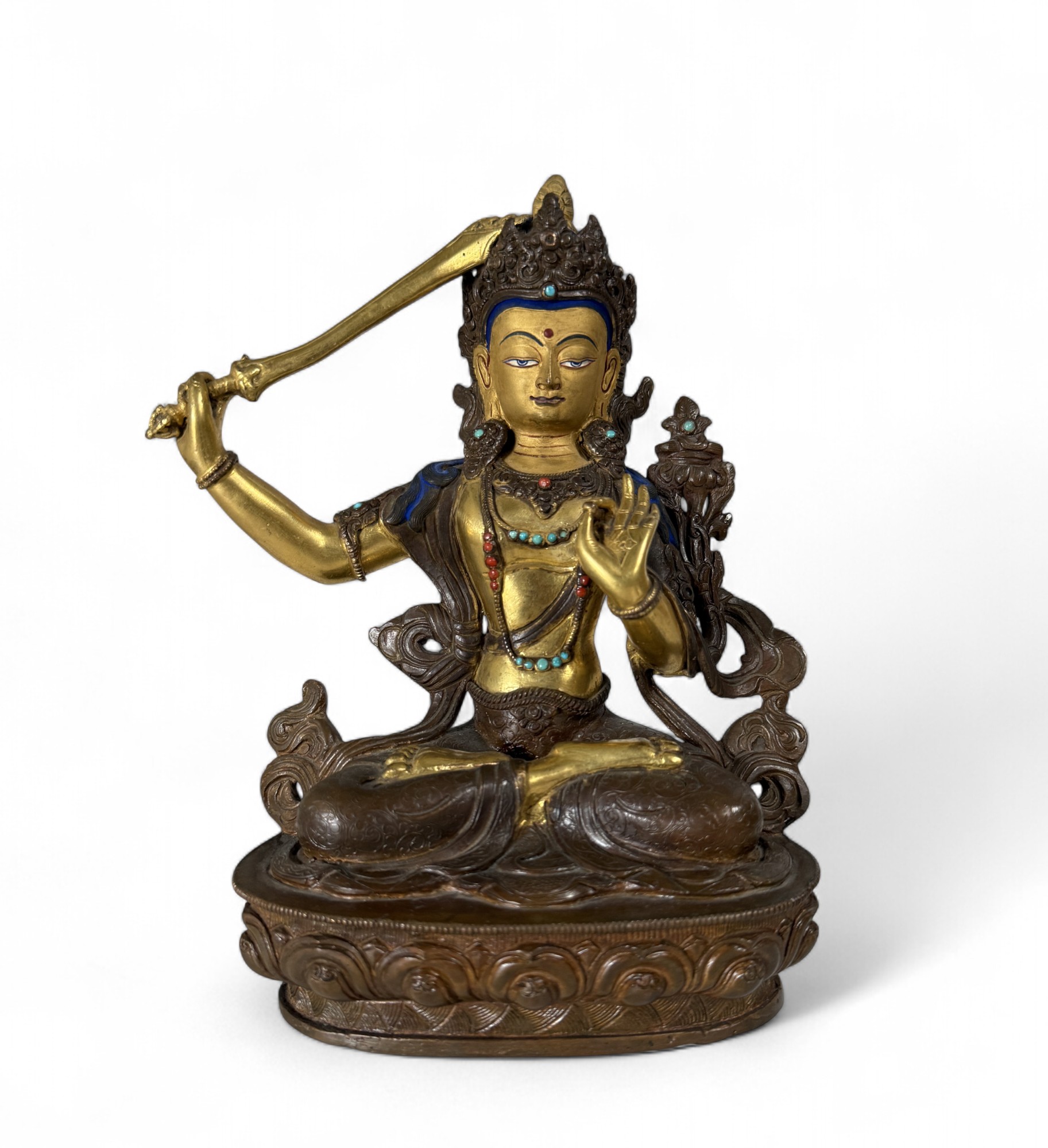 Manjushri Buddha Figur aus Bronze - vergoldet