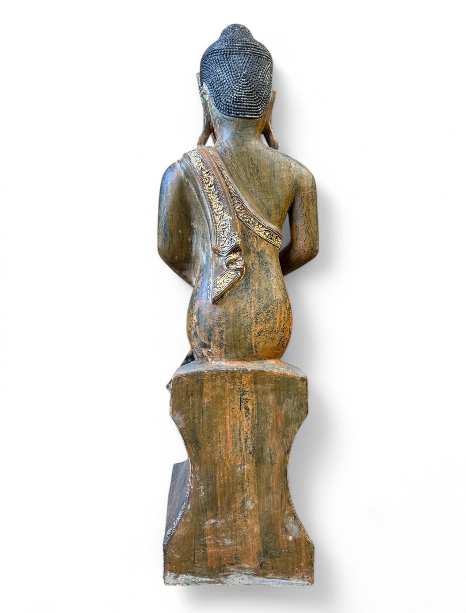 Alte Burma Buddha Skulptur Lacquerware teilvergoldet 100 cm