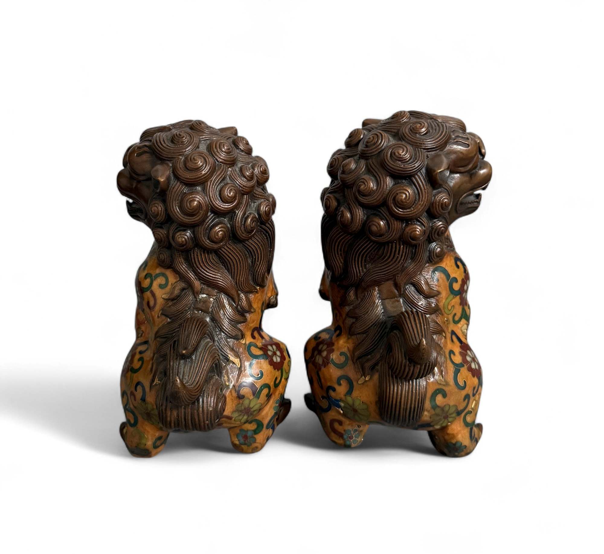 Chinesische Wächterlöwen Bronze Skulpturen Cloisonne Figuren
